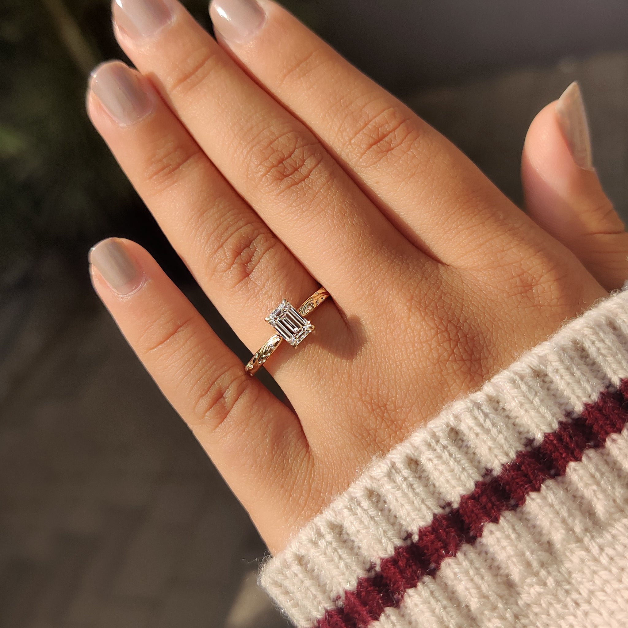 IGI certified emerald cut diamond ring.
