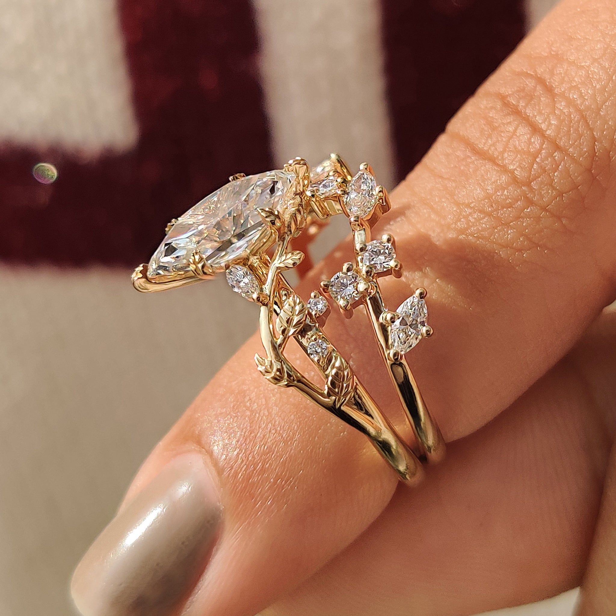 Yellow gold bridal set with lab grown diamonds.
