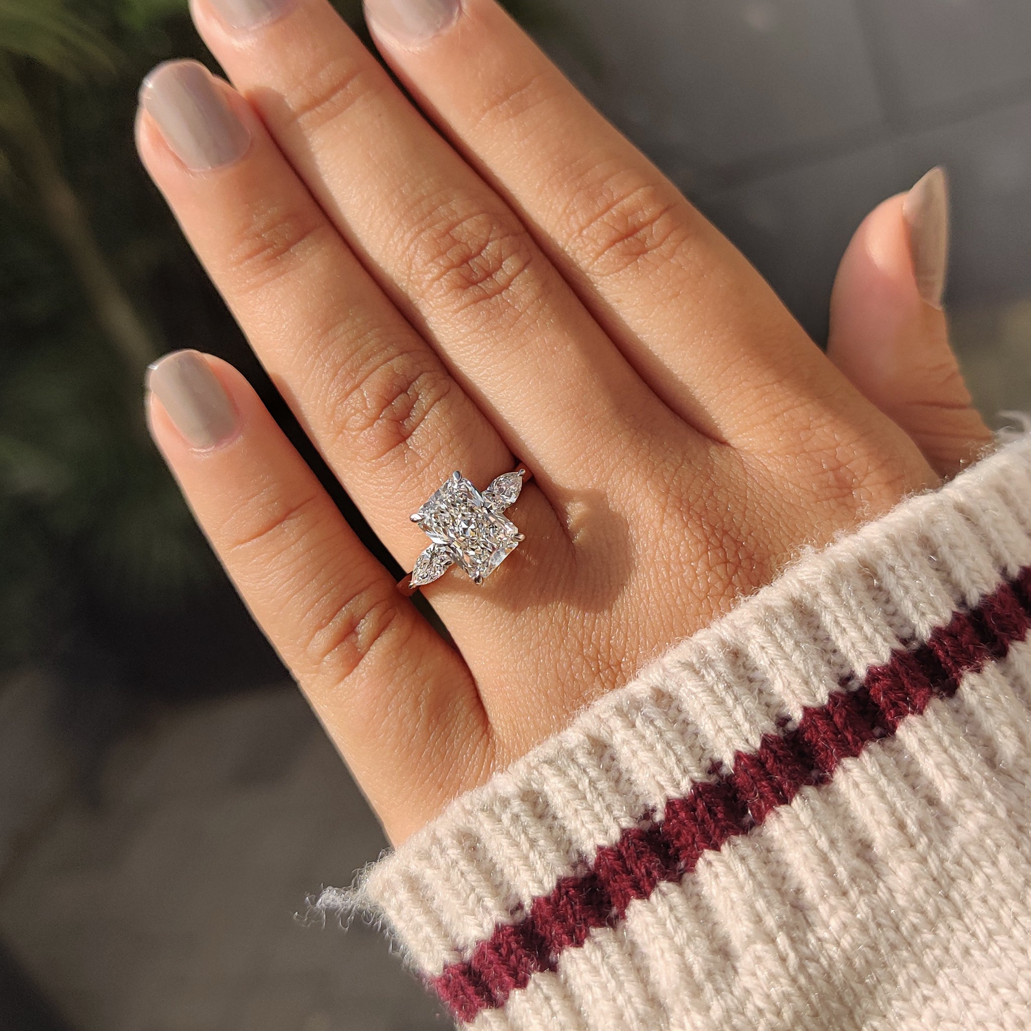 Carat diamonds engagement ring with radiant cut diamond.
