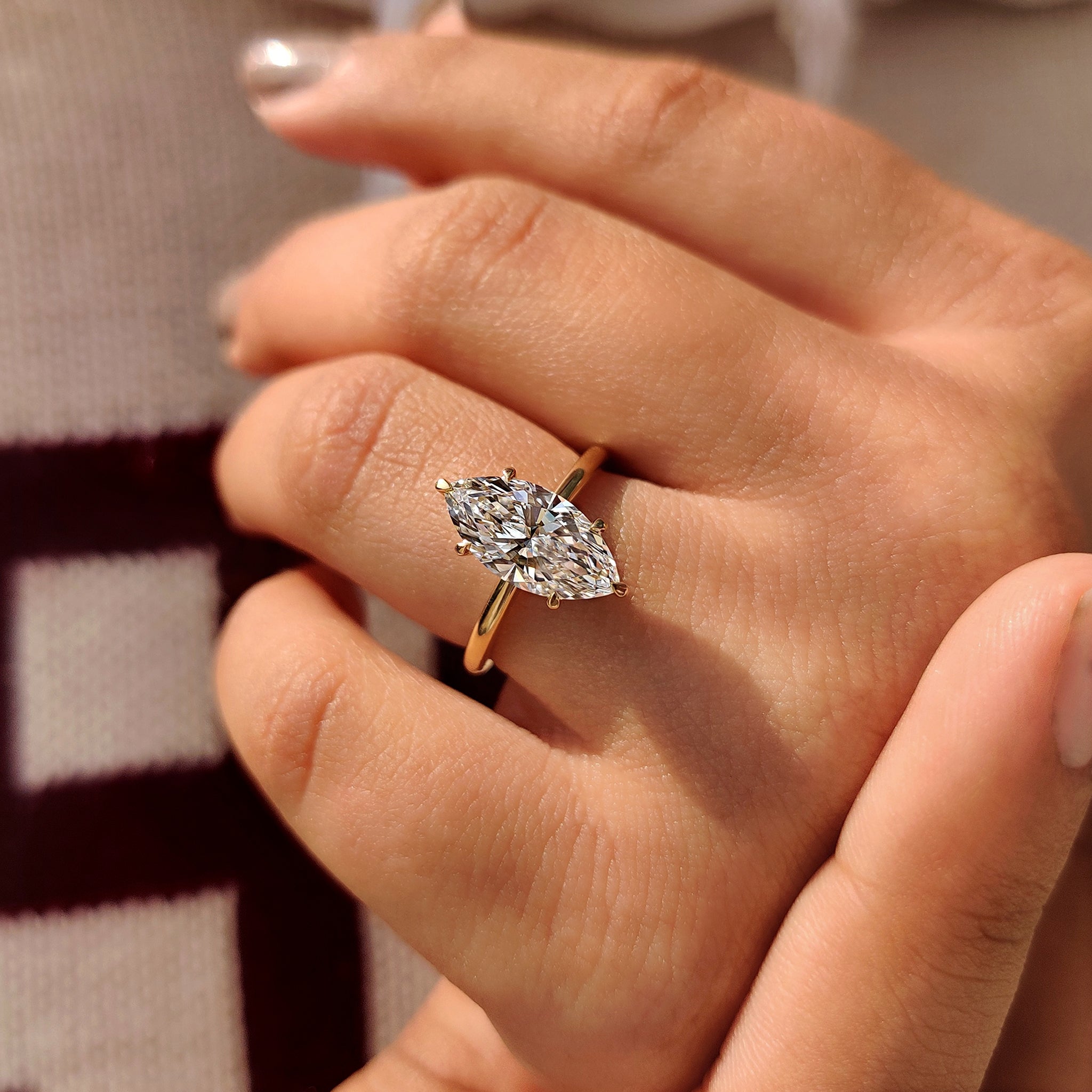 IGI certified marquise diamond engagement ring.
