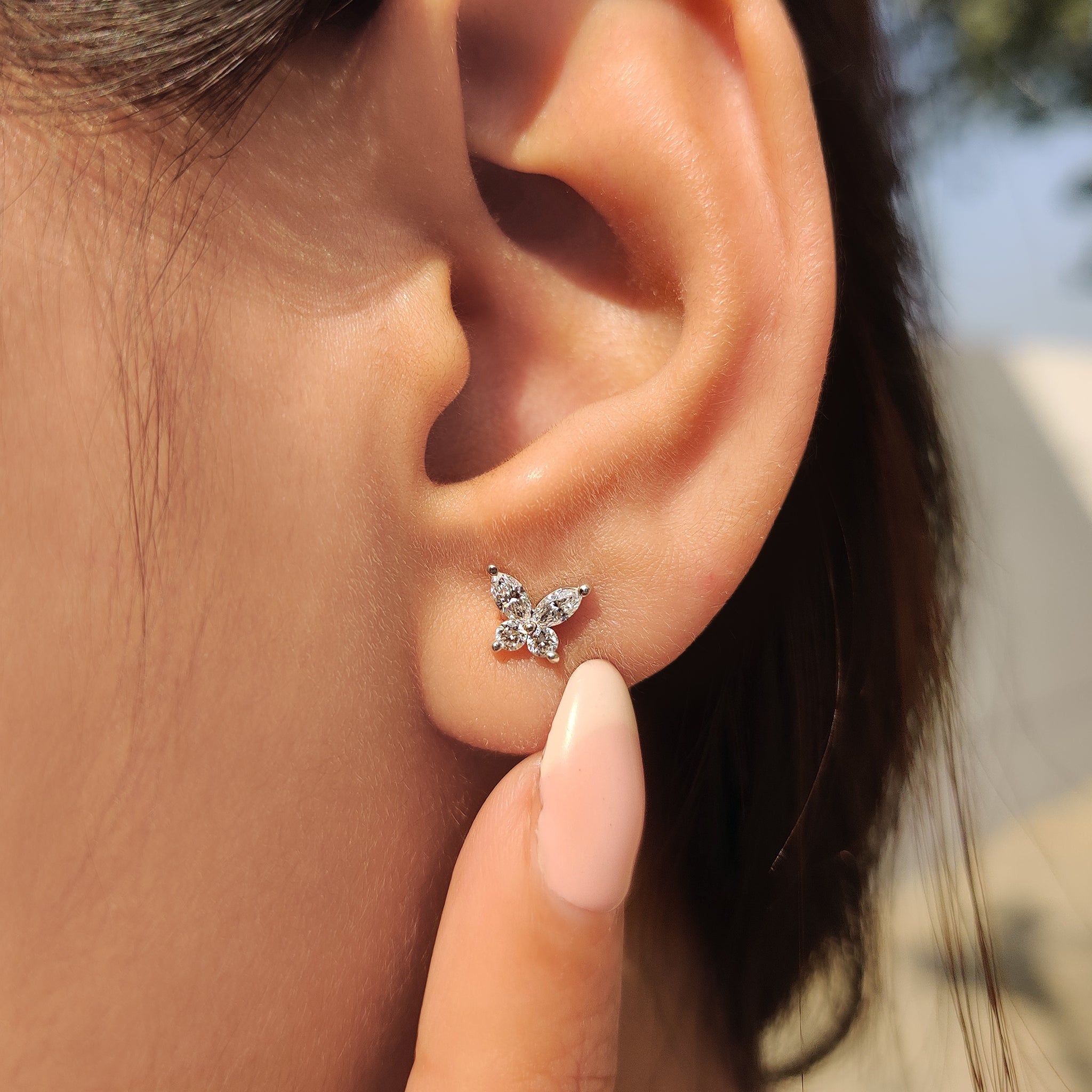 Handmade earrings with marquise diamonds.
