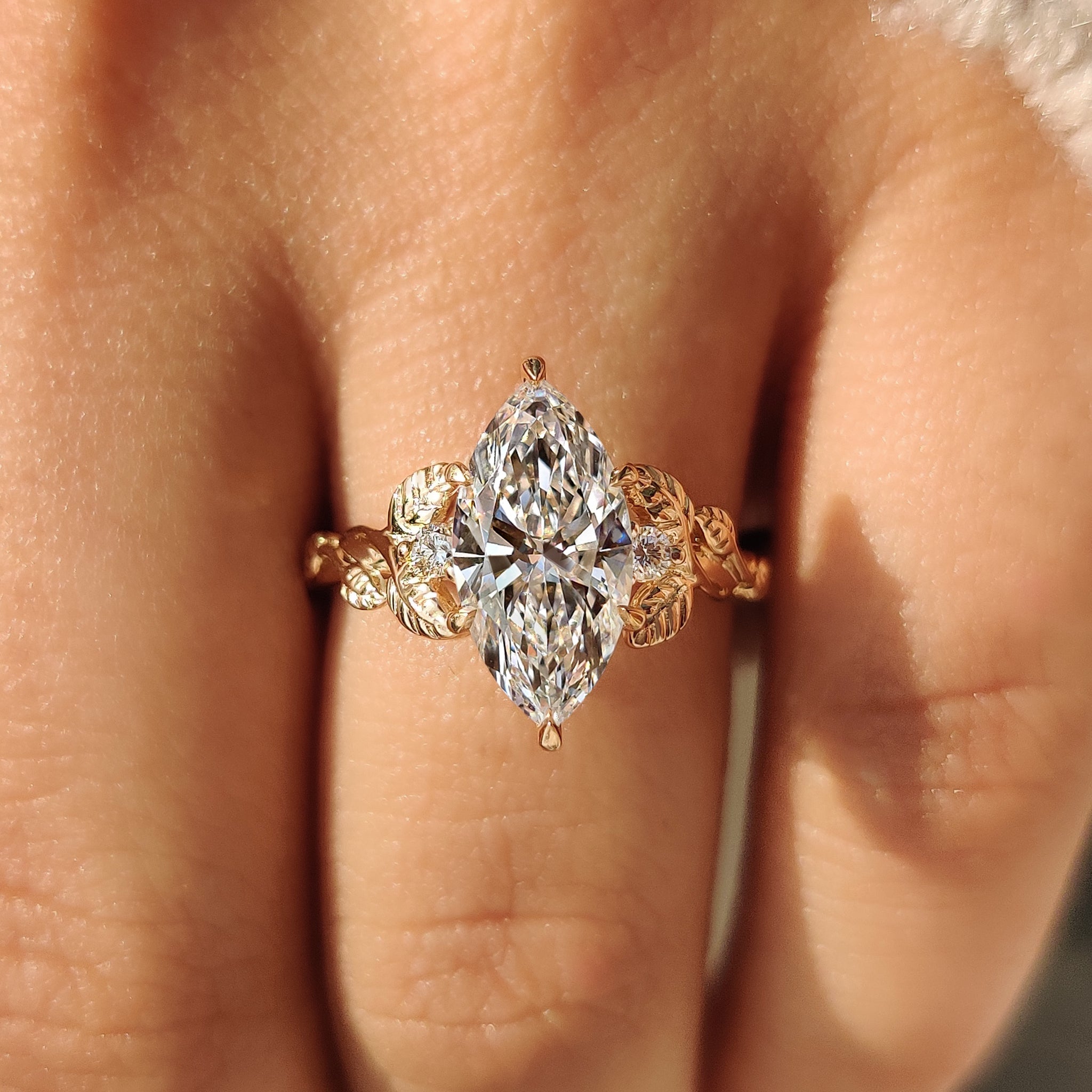 Six Claw Prong Marquise Diamond Engagement Ring.
