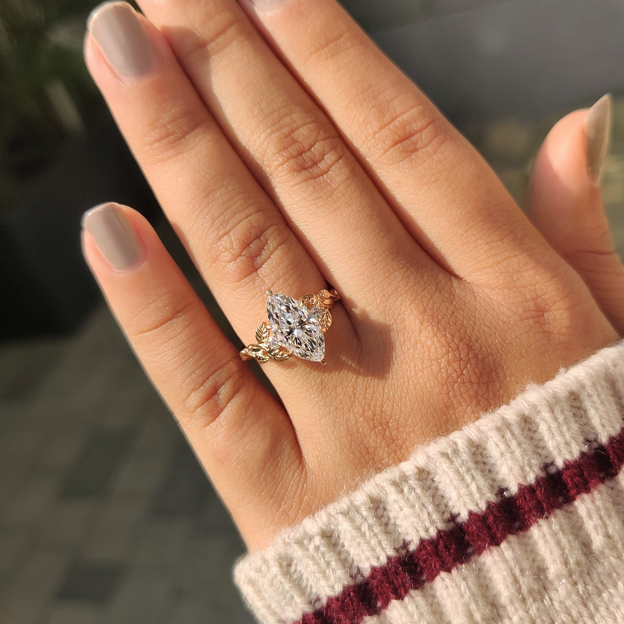 Ring Stone Morque Buy Three Stone Marquise Engagement Ring with Round Side Stone