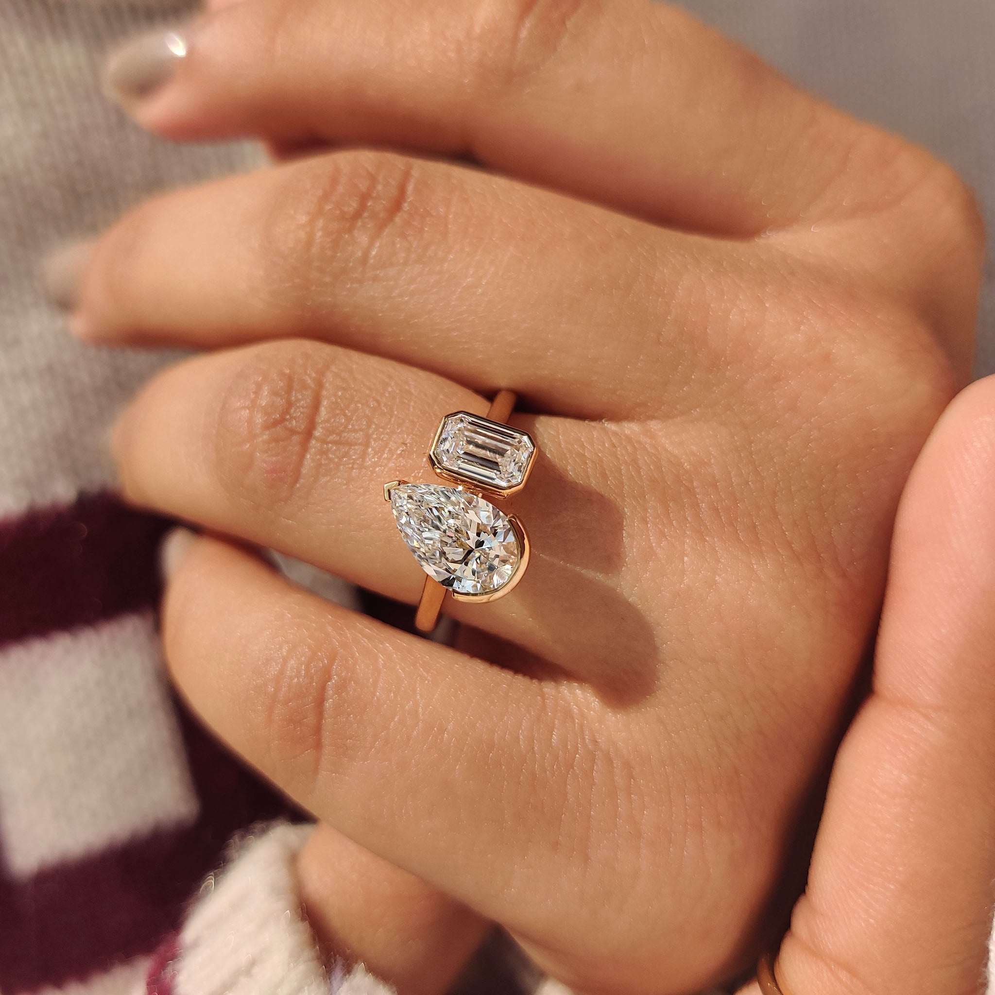 Handmade ring with pear cut diamond.
