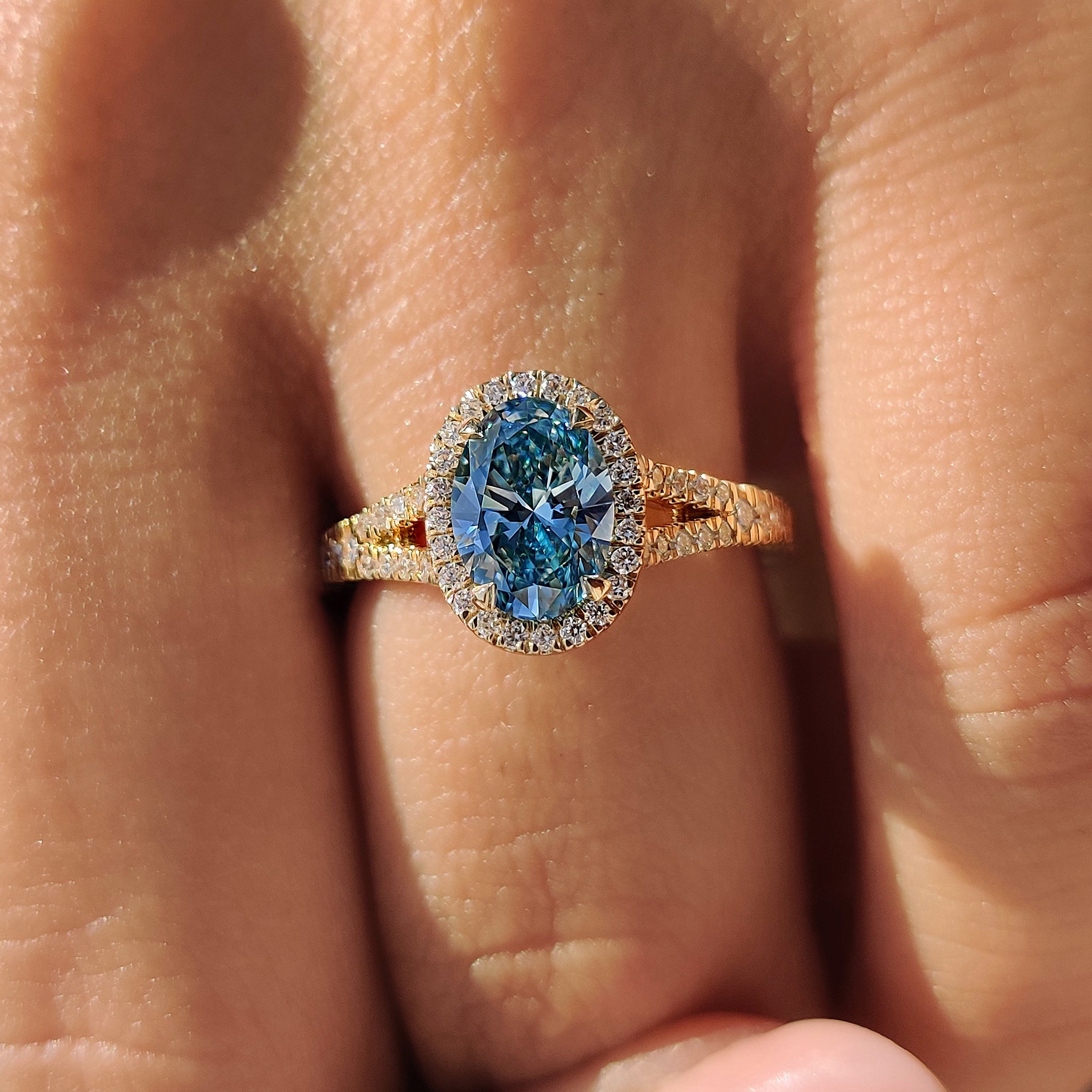 IGI certified oval engagement ring with handmade quality.
