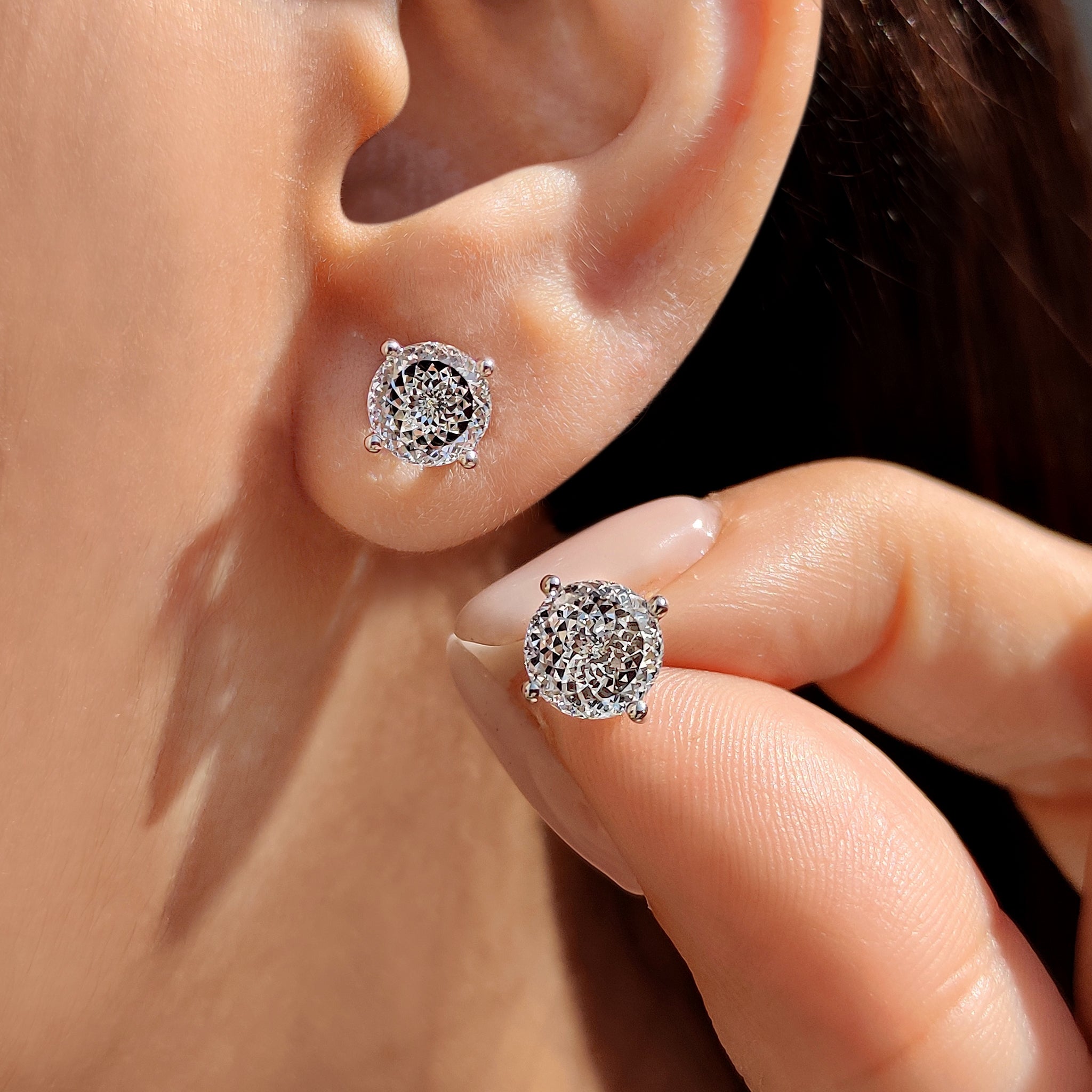 Diamond Stud Earrings with Portuguese Cut Diamonds.
