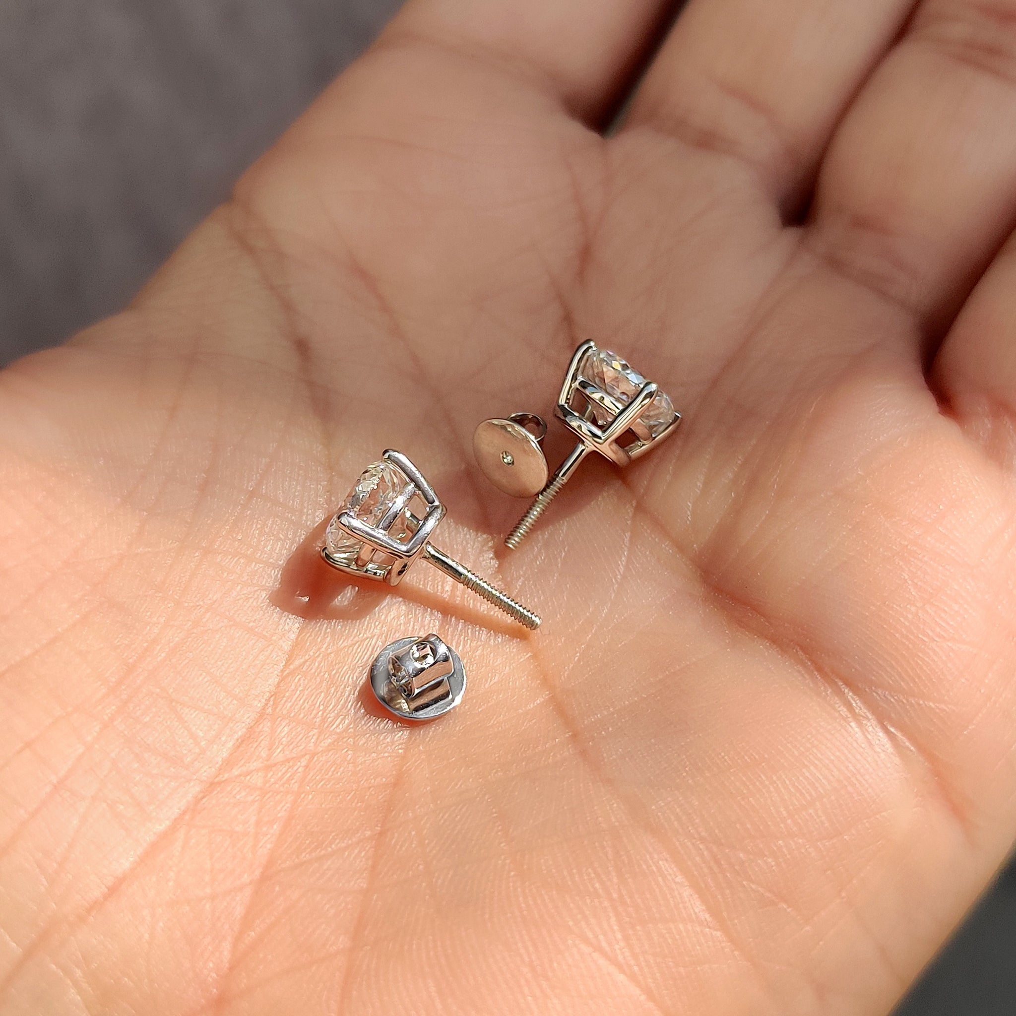 Simple Portuguese Cut Diamond Stud Earrings.
