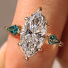 Marquise Cut Diamond Ring With Cyan Blue Kite Side Moissanite