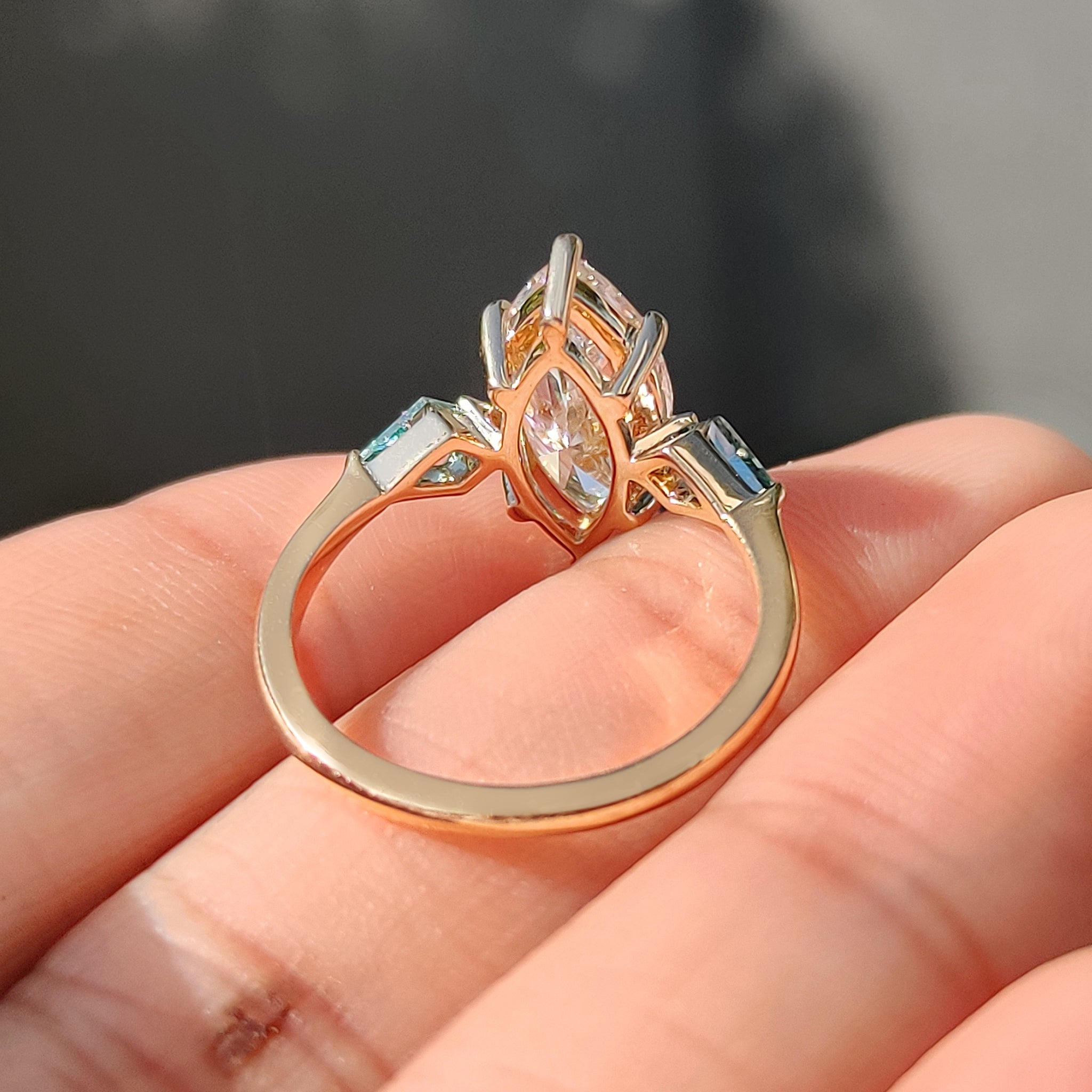 IGI certified marquise cut diamond engagement ring.
