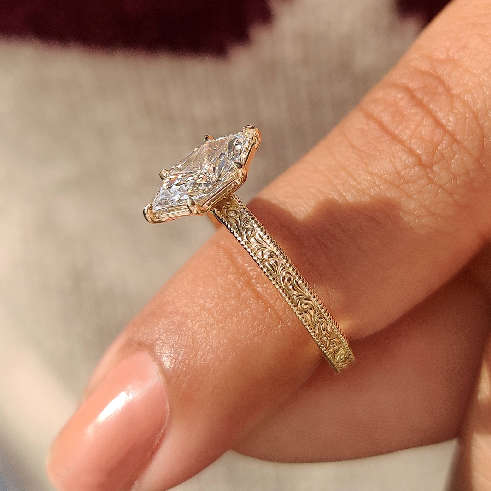 Vintage dutch marquise ring crafted with lab grown diamond.
