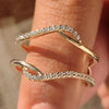 Enhancer wedding band with round diamond wrap guard design.
