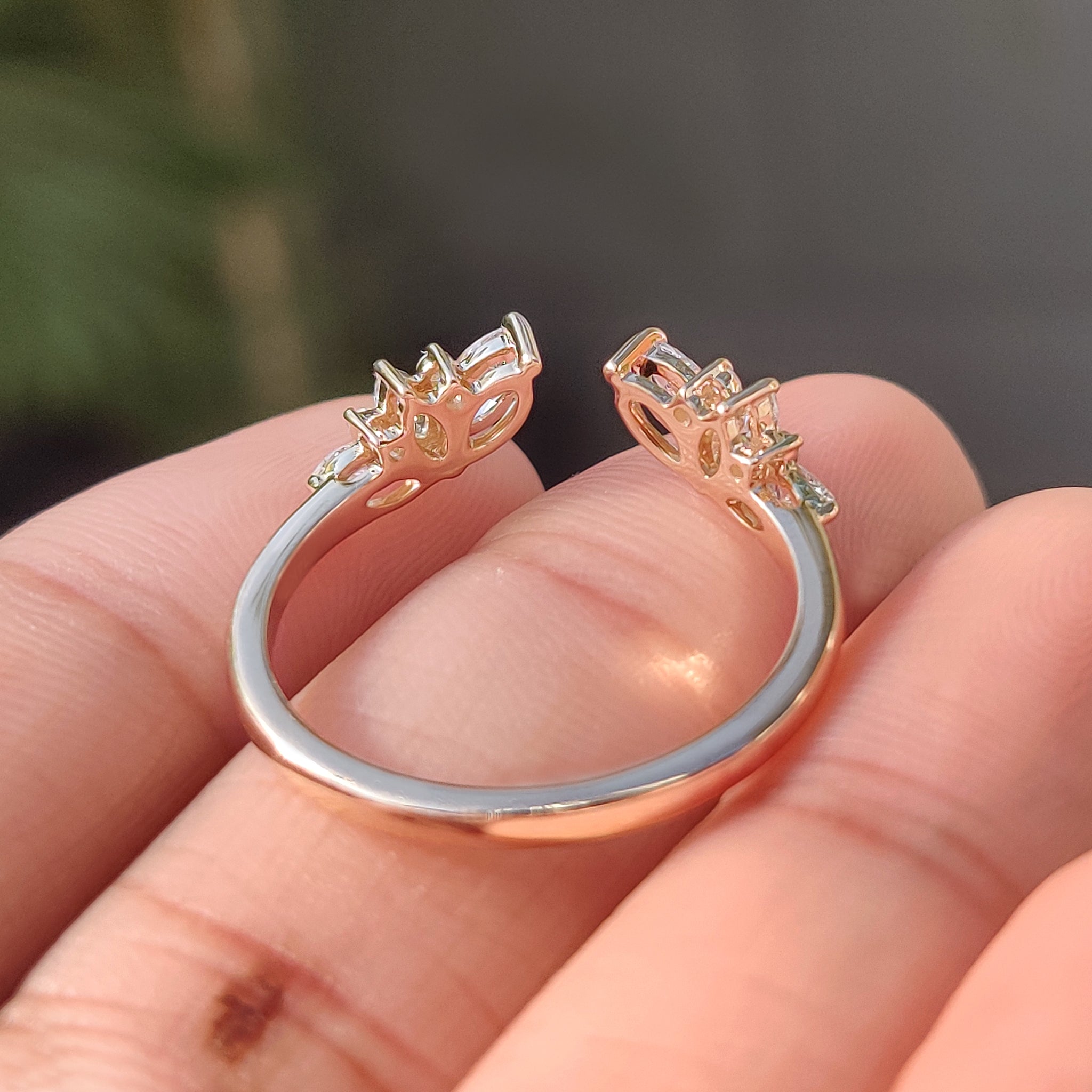 Handmade open gap wedding band with lab grown carat diamonds.