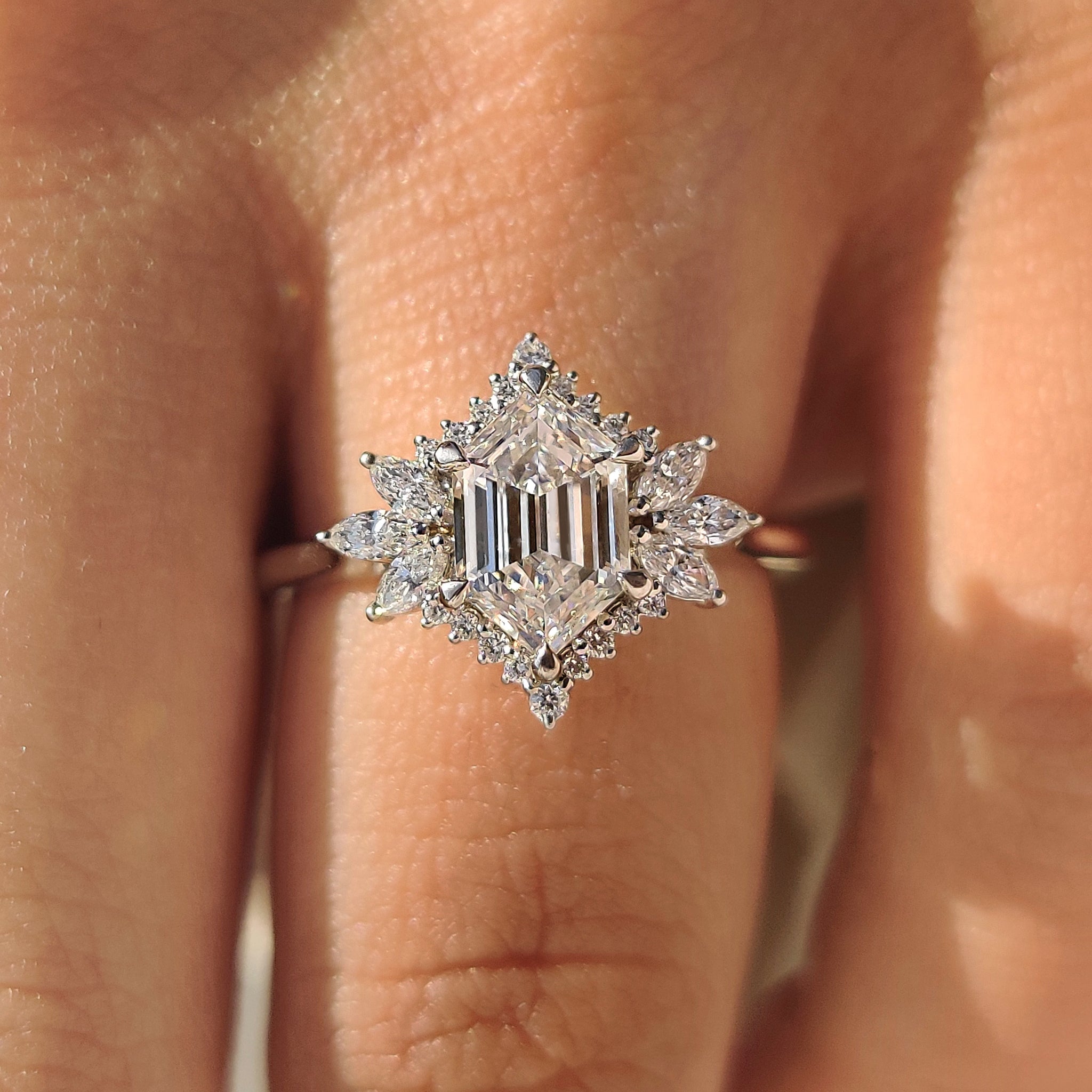 Cathedral setting ring with secure six claw prong setting.
