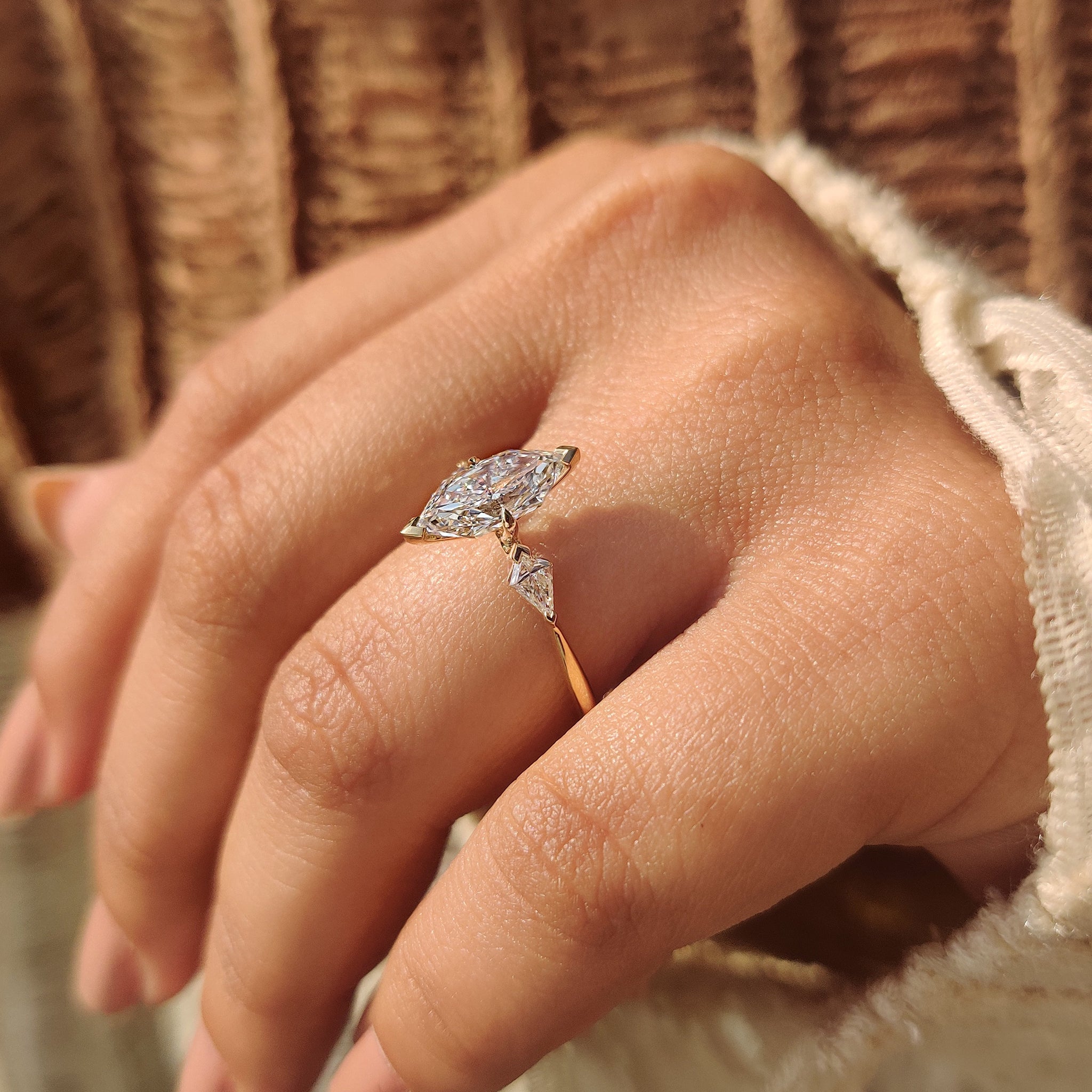 Lab grown diamond three diamond ring with IGI certification.
