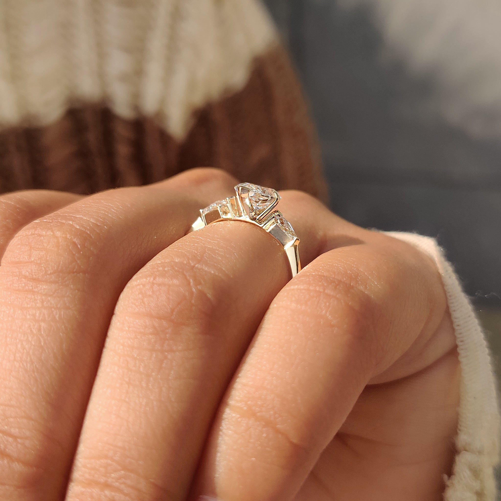 Three diamond ring crafted with lab grown diamond and IGI certified quality.
