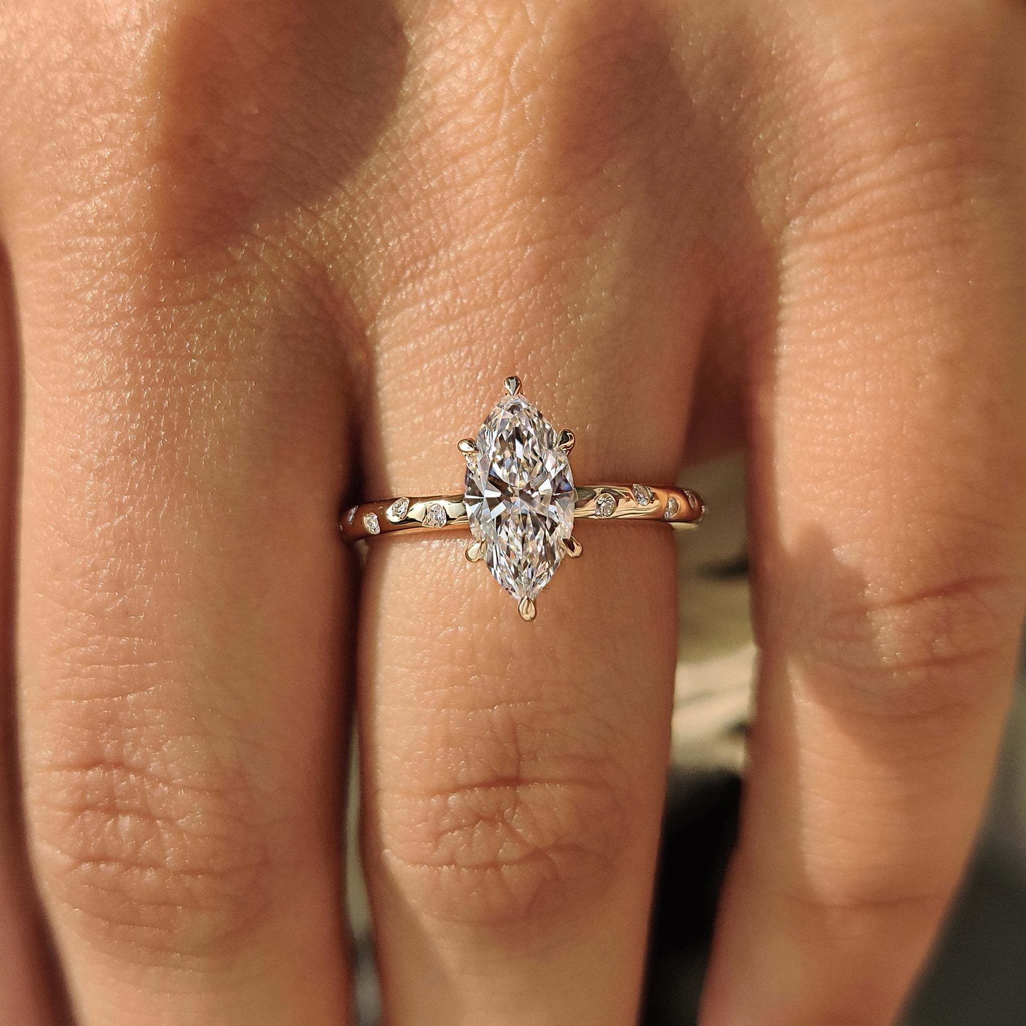 Lab grown diamond marquise ring handmade jewelry.
