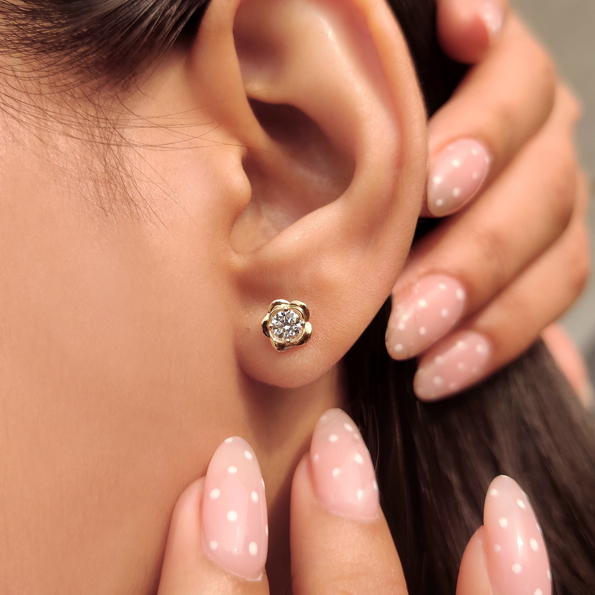 Lab grown round diamond flower earrings.
