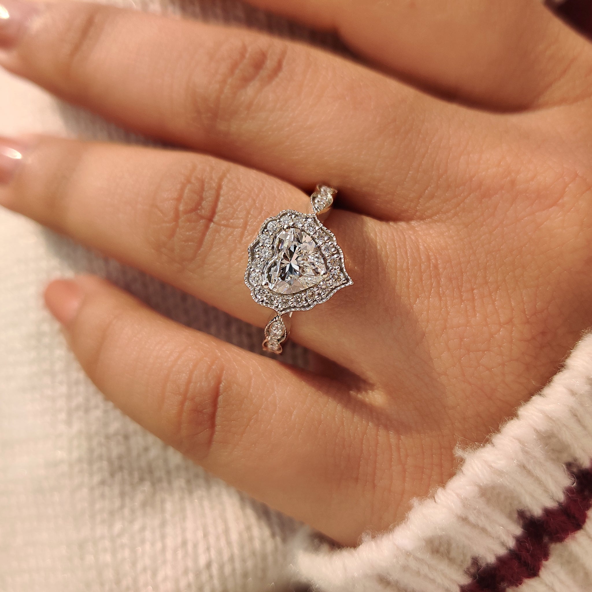 Carat Diamonds heart cut diamond ring vintage style.
