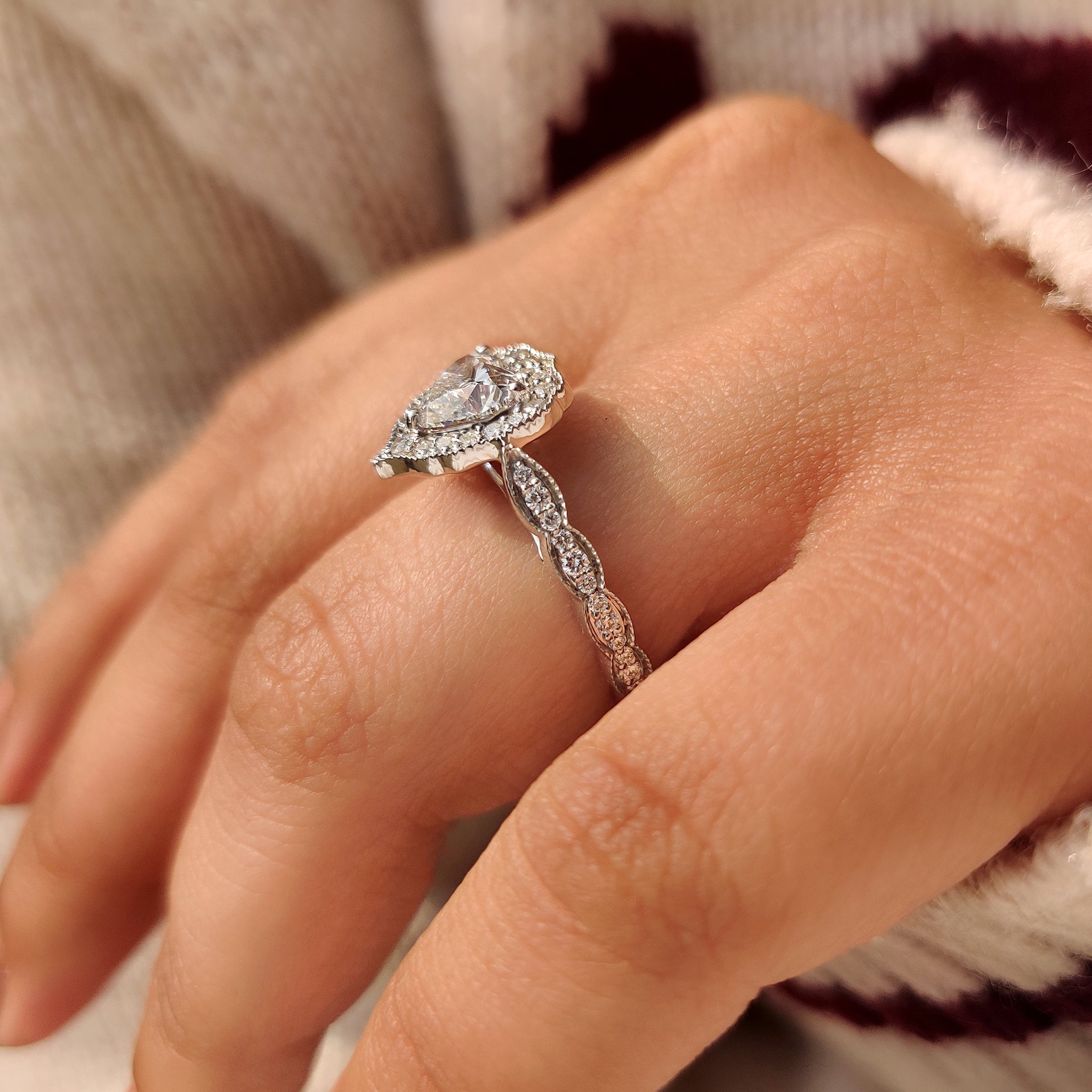 Lab grown heart cut diamond ring vintage style.
