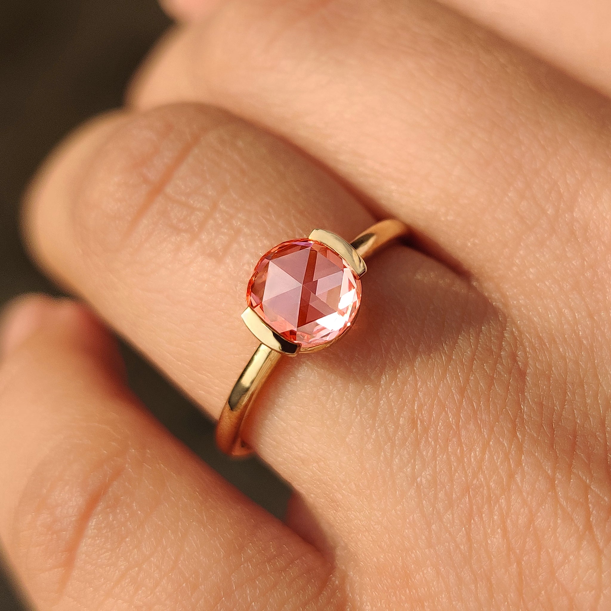 Round rose cut pink diamond solitaire ring handmade.
