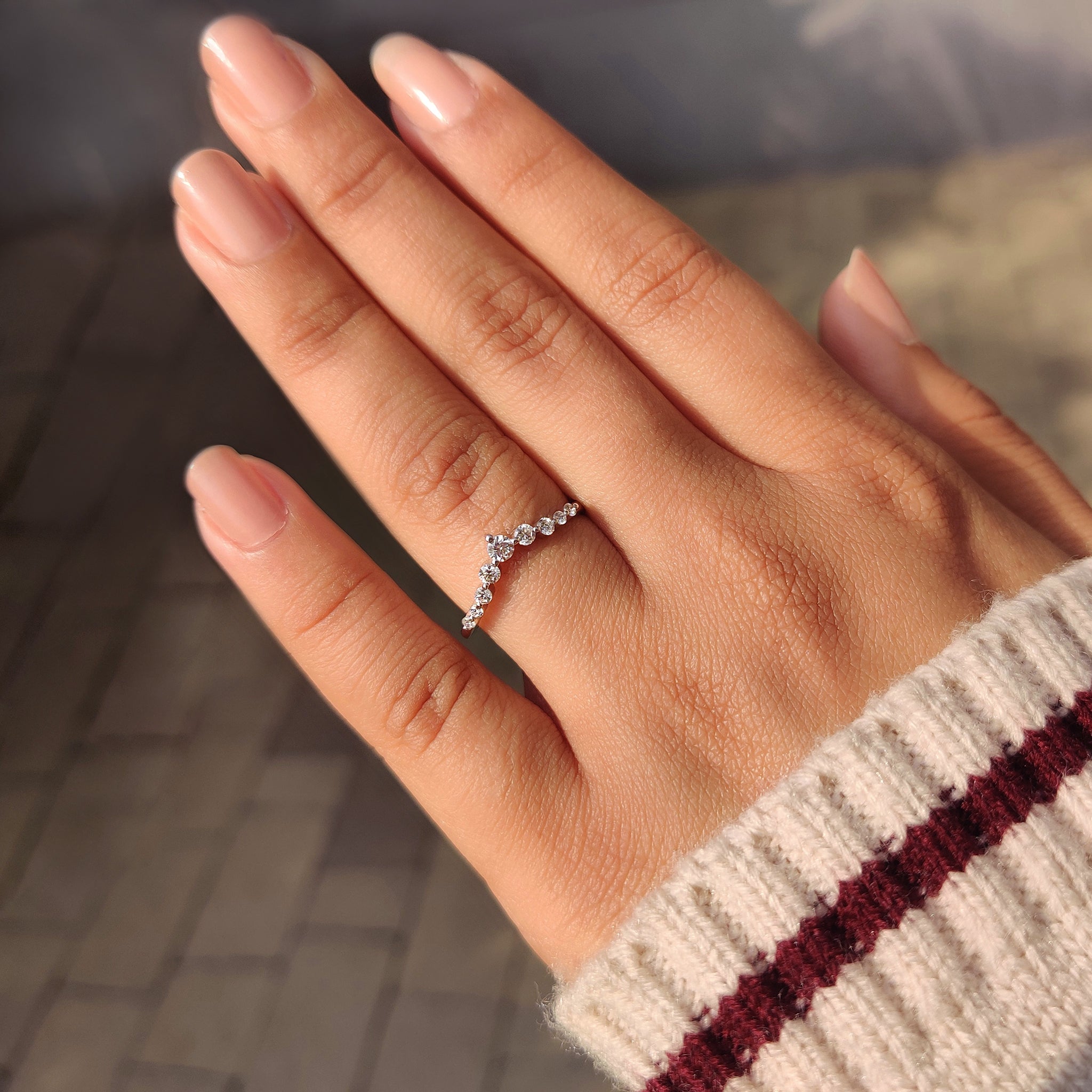 U shaped diamond band with lab grown diamonds.
