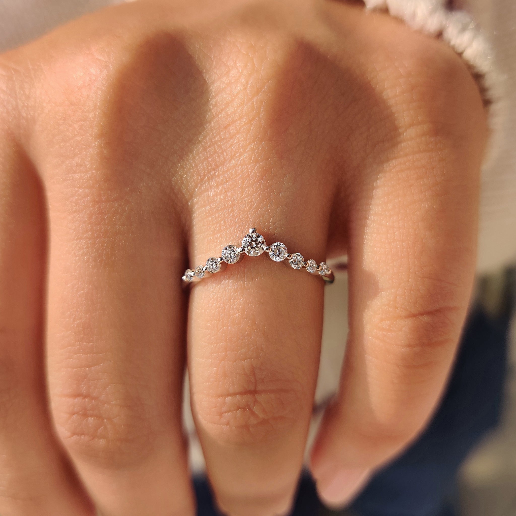 U shaped round diamond wedding band handmade.
