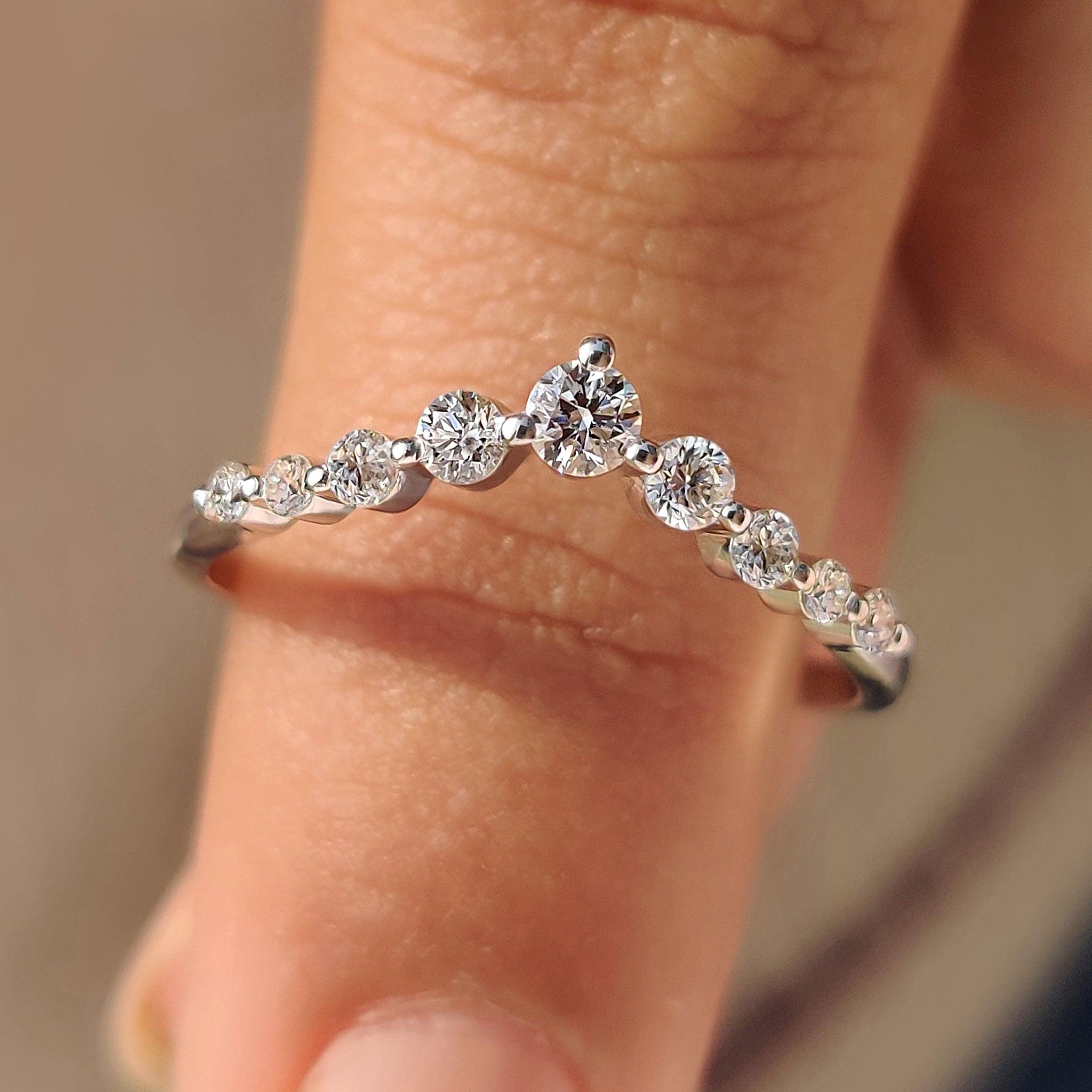 V Shaped Wedding Band - Round Brilliant Cut Diamonds
