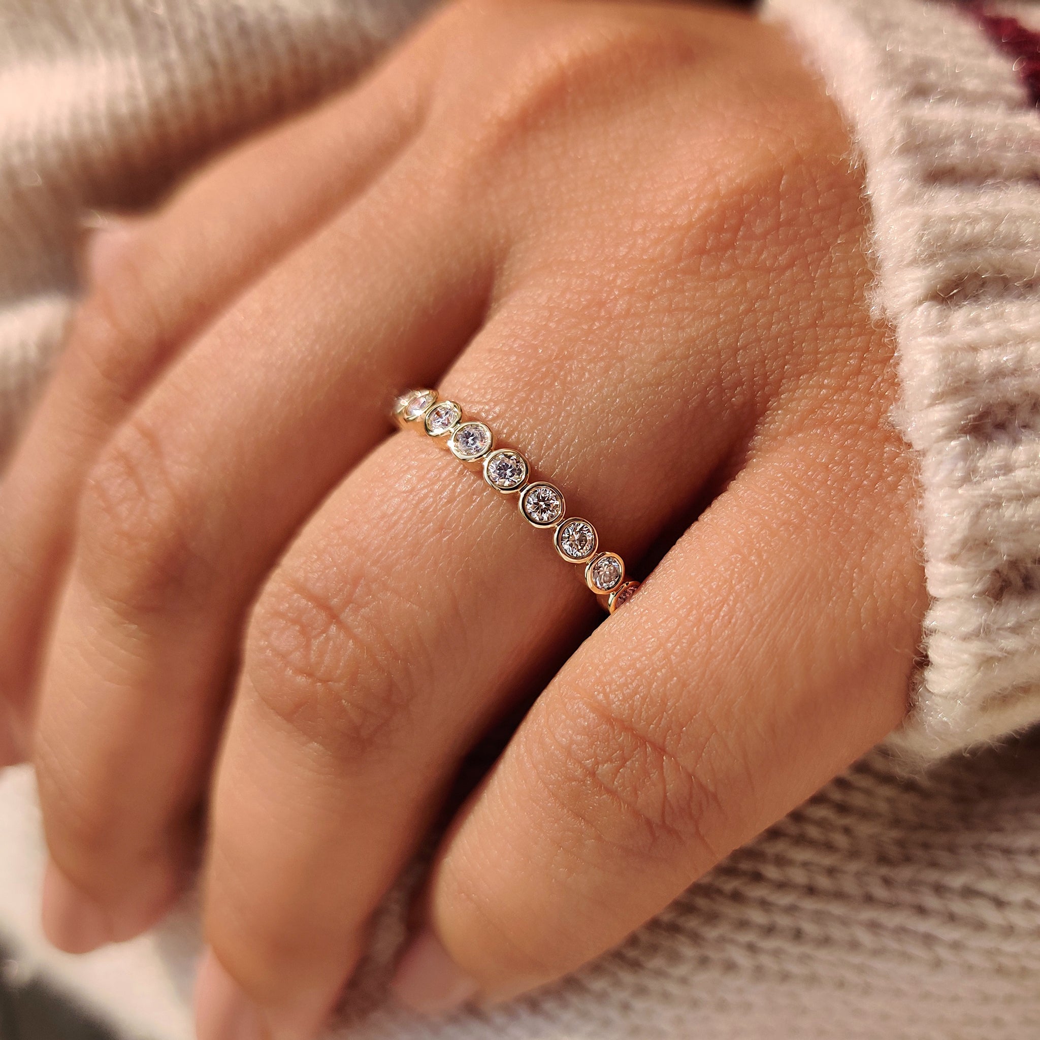 Lab grown round diamond full eternity wedding band.
