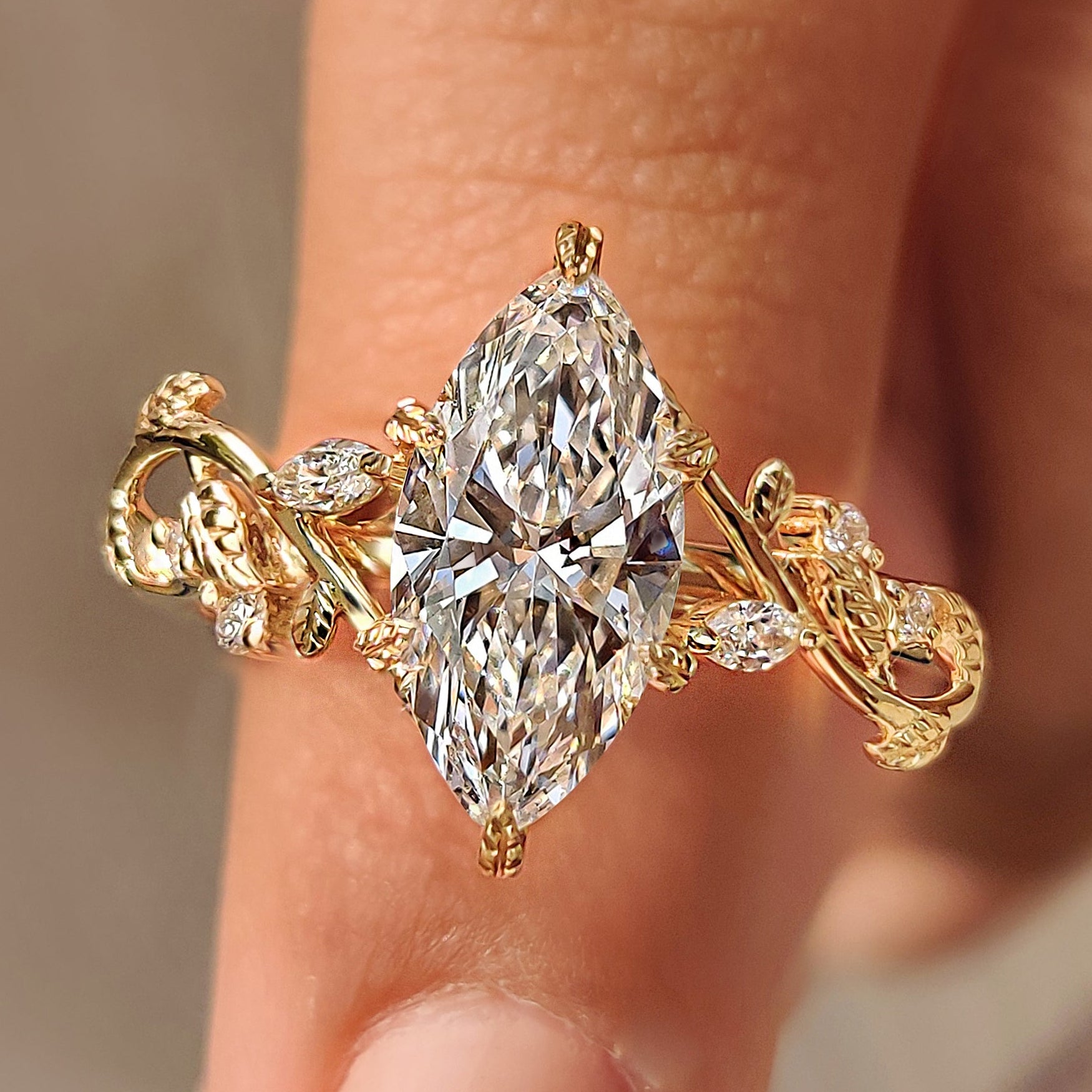 Nature Inspired Marquise Diamond Ring