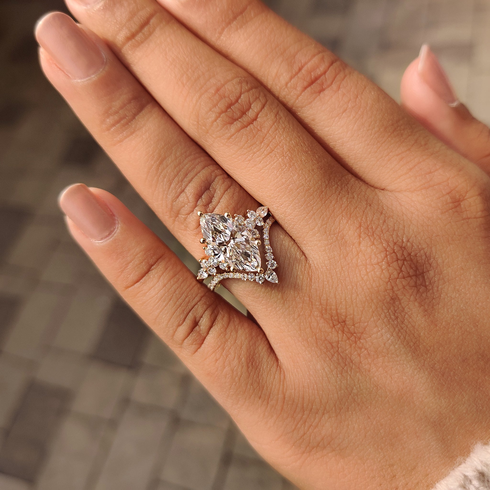 Carat Diamonds marquise ring and wedding band set.
