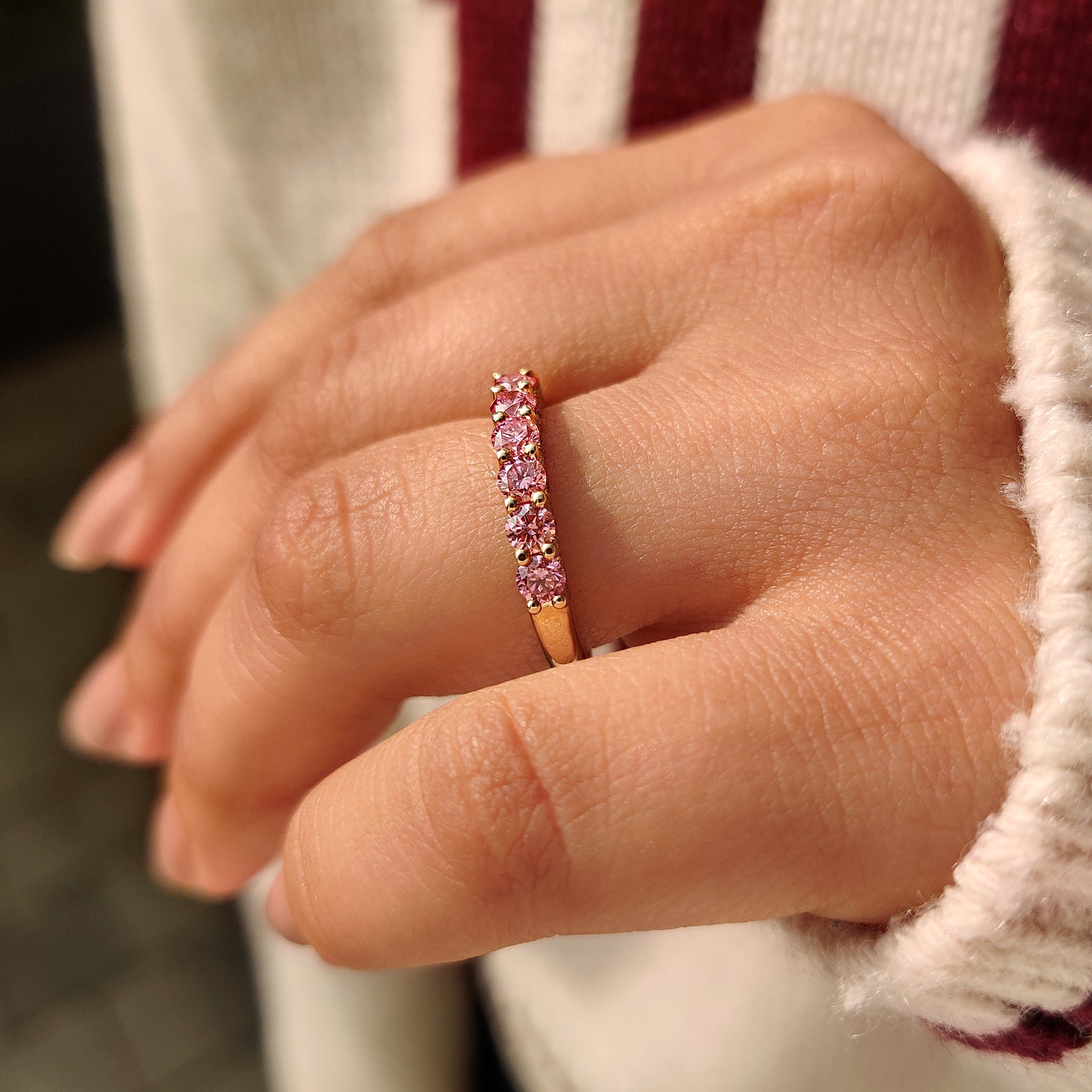 Seven stone pink diamond wedding band handmade.
