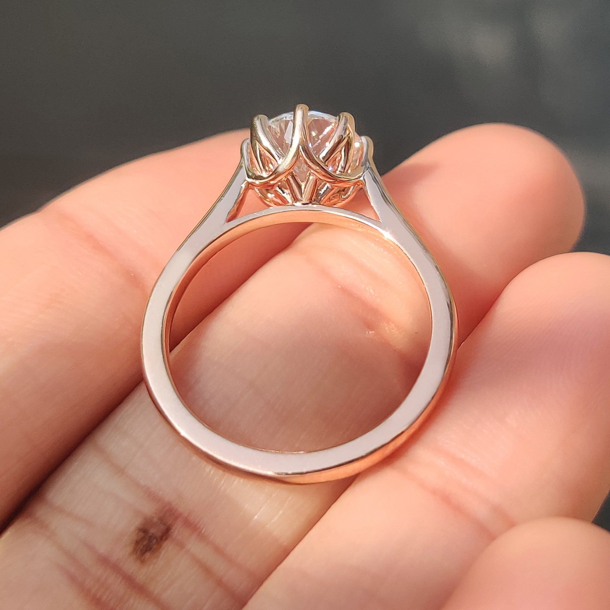 Lab grown Portuguese cut diamond ring in solitaire mount
