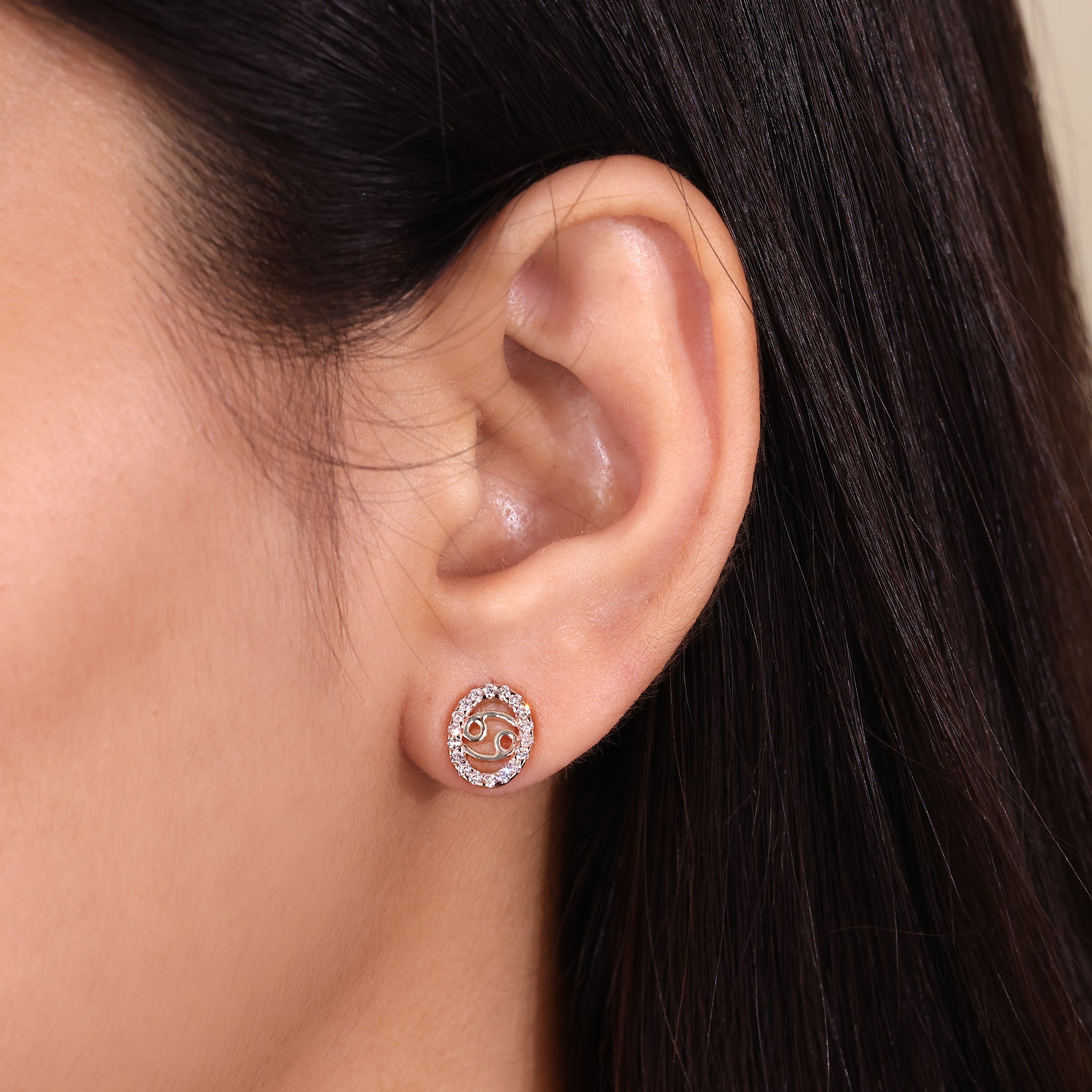 Lab grown diamond Cancer earrings for astrology enthusiasts.
