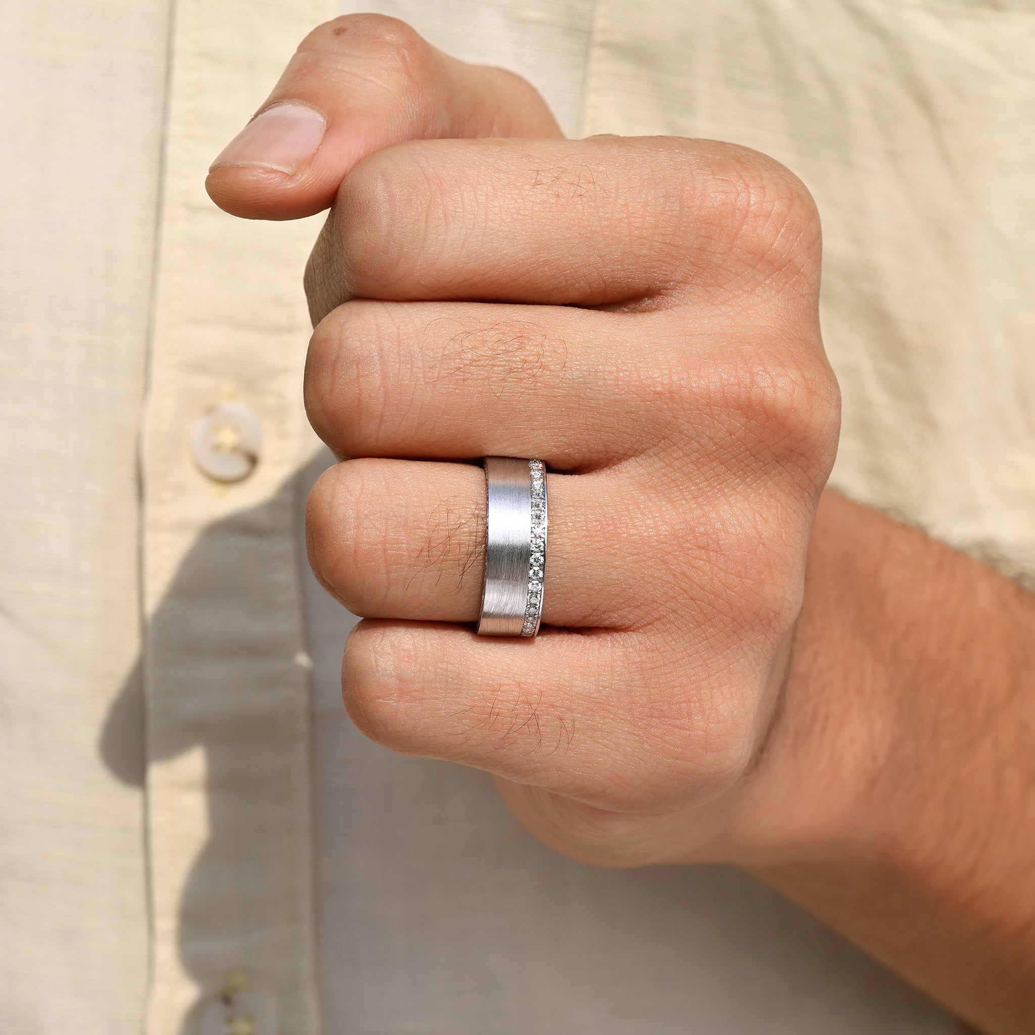 Men’s matte finish ring available in diamond or moissanite.
