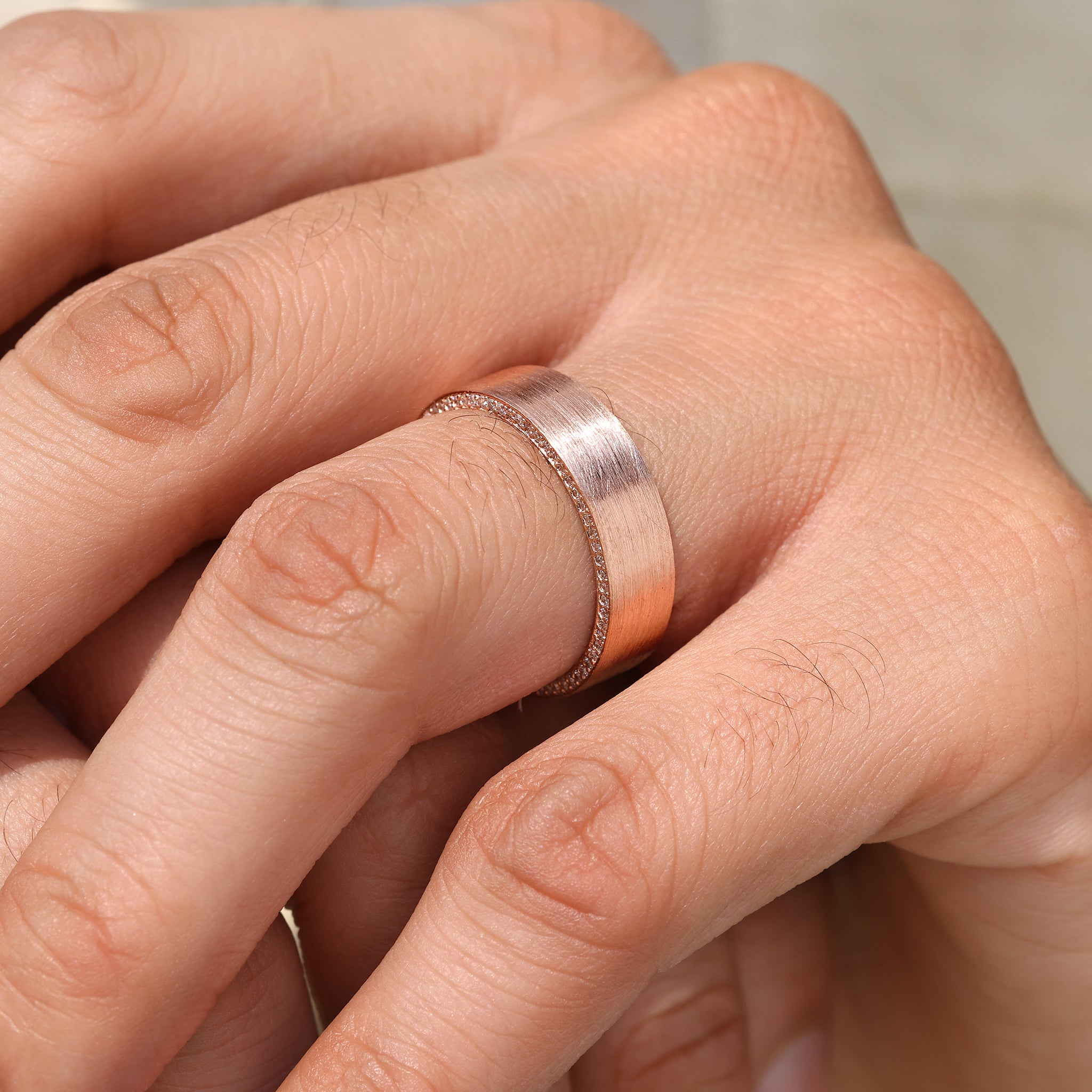 Men’s eternity band with round cut stones handmade.
