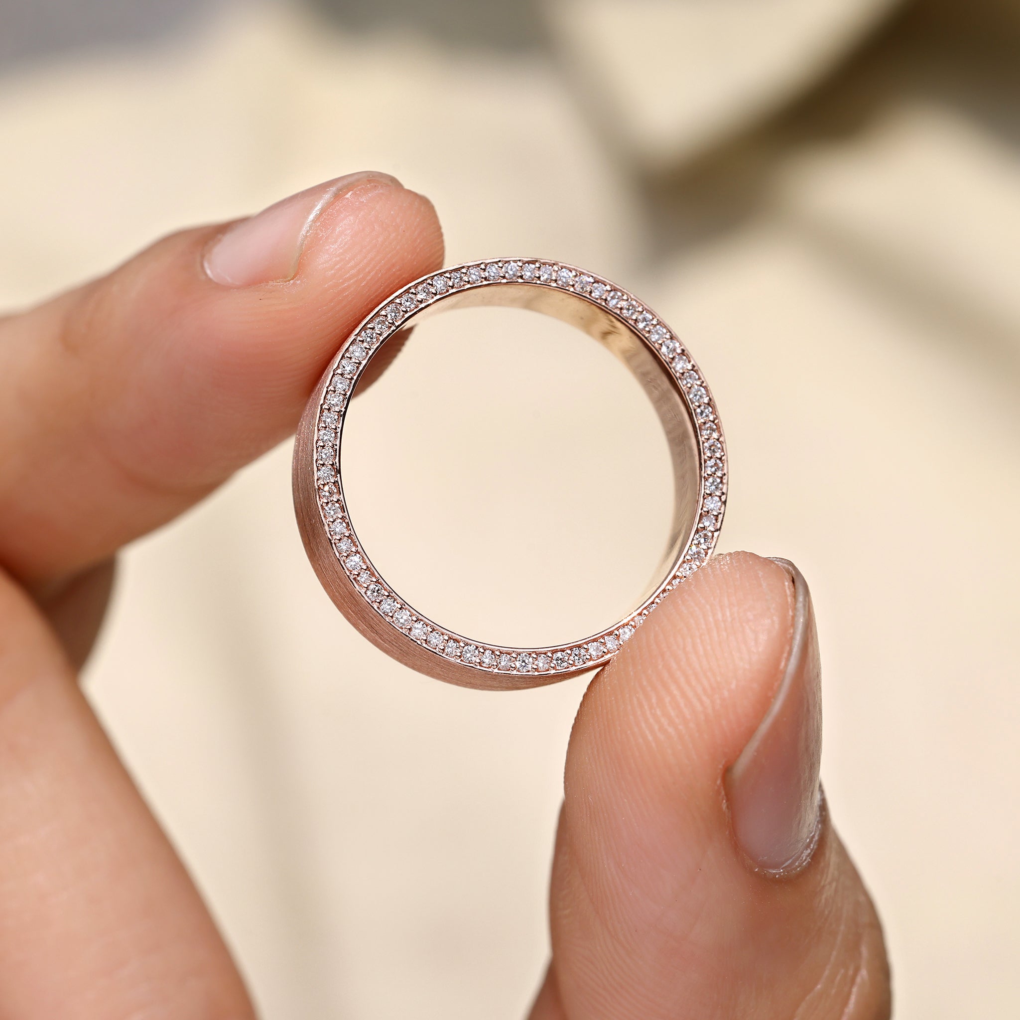 Men’s eternity ring available in lab grown diamond or moissanite.
