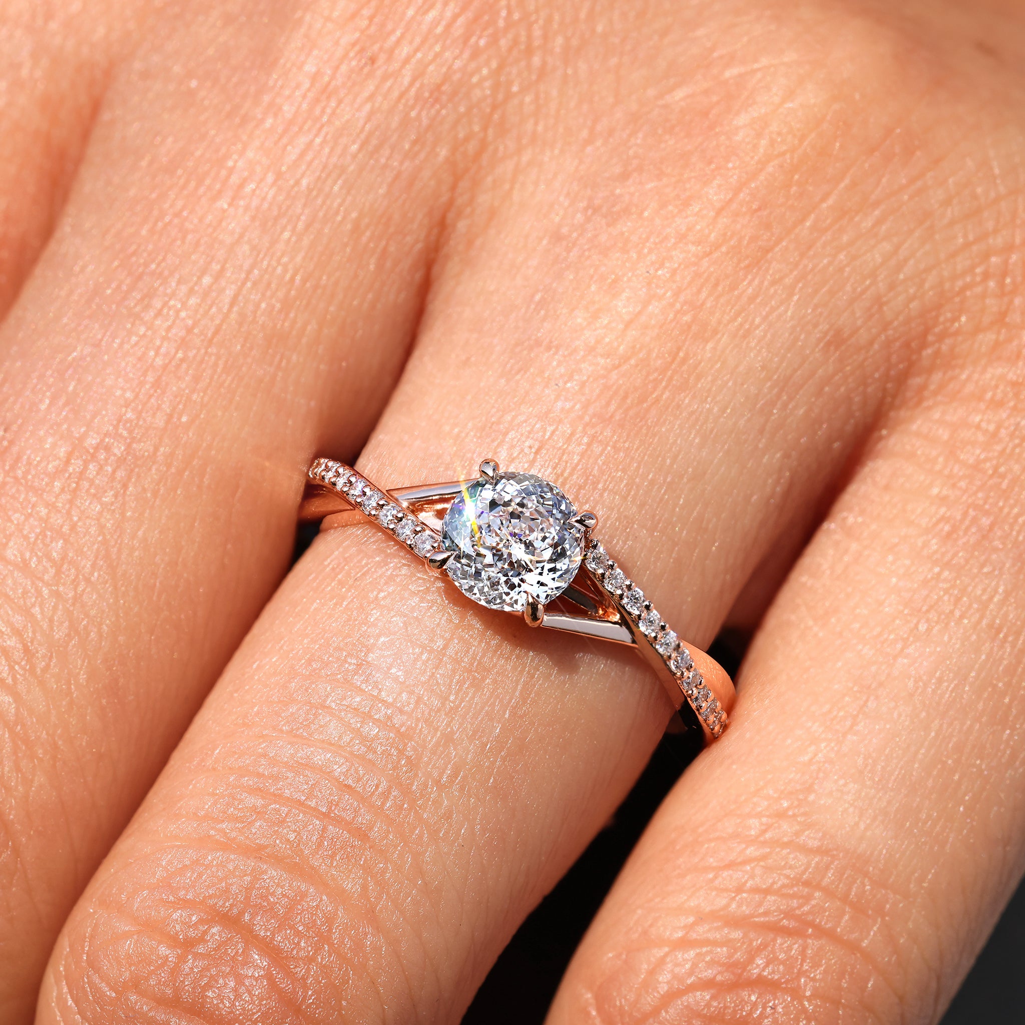 Lab grown Portuguese diamond engagement ring.
