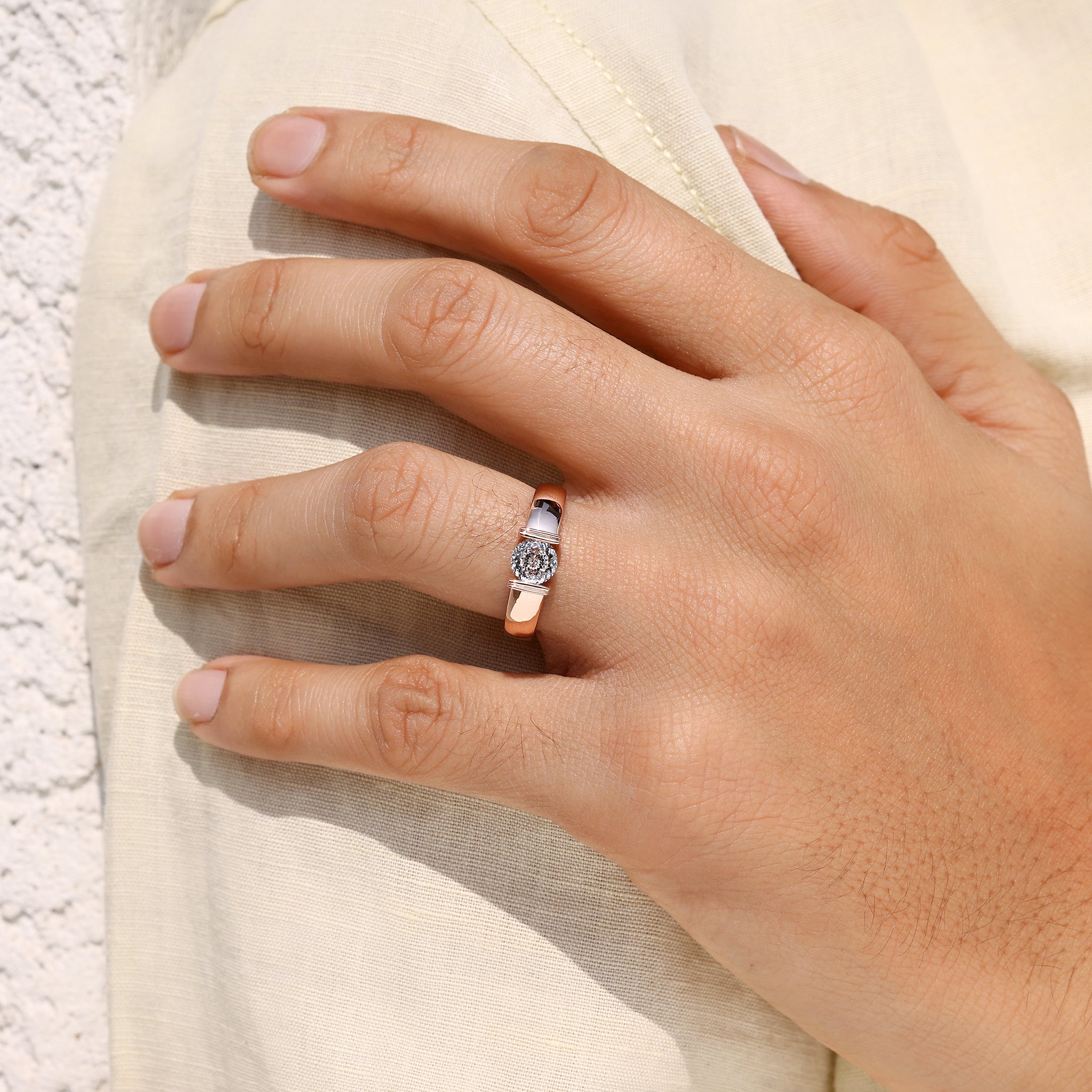 Handmade men’s Portuguese cut ring by Carat Diamonds.
