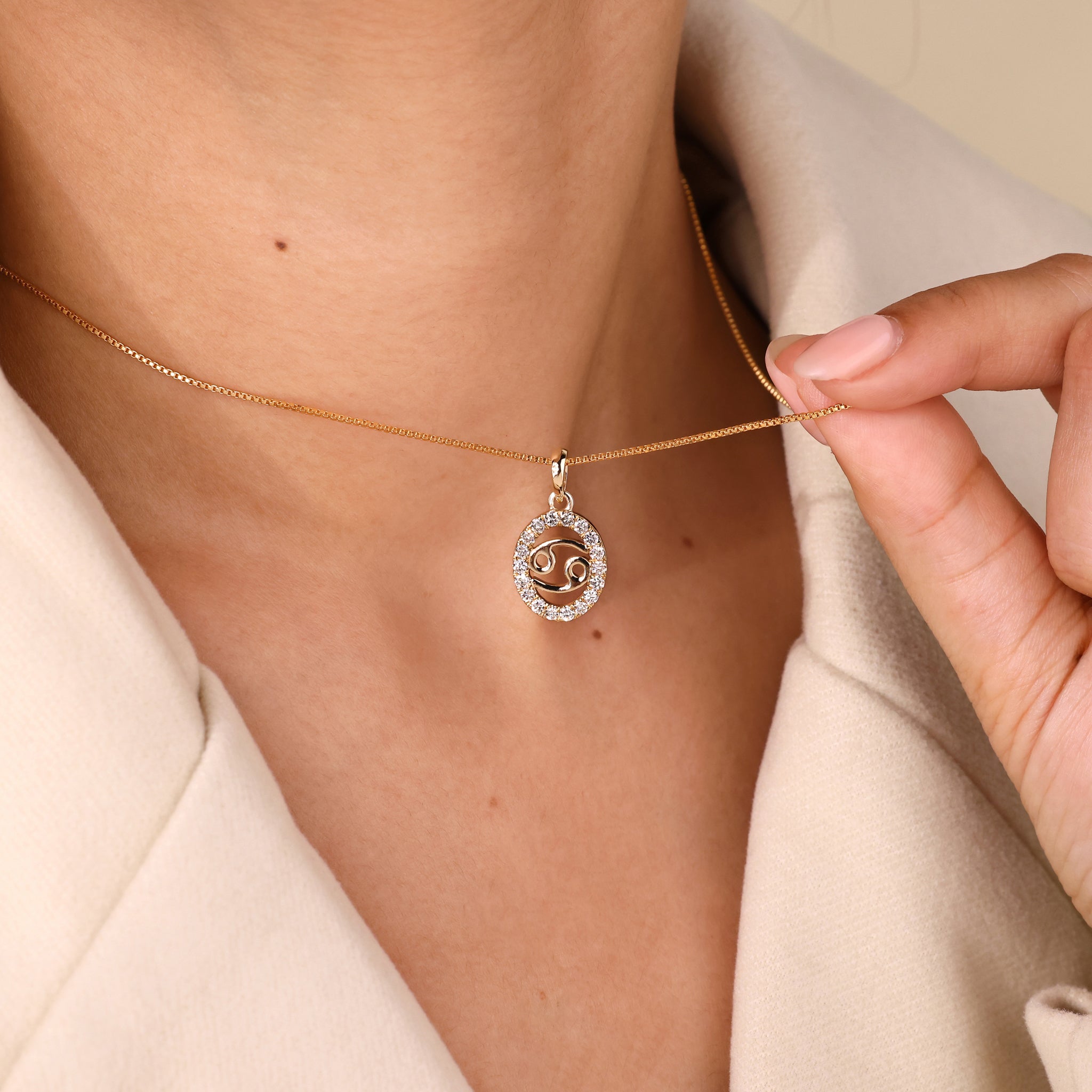 Handmade Cancer zodiac pendant featuring astrology design and Lab Grown Diamond.