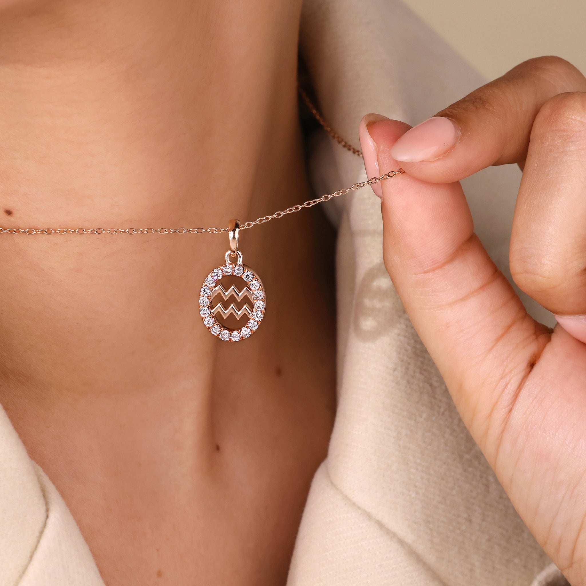 Handmade Aquarius zodiac pendant featuring astrology design and Lab Grown Diamond.