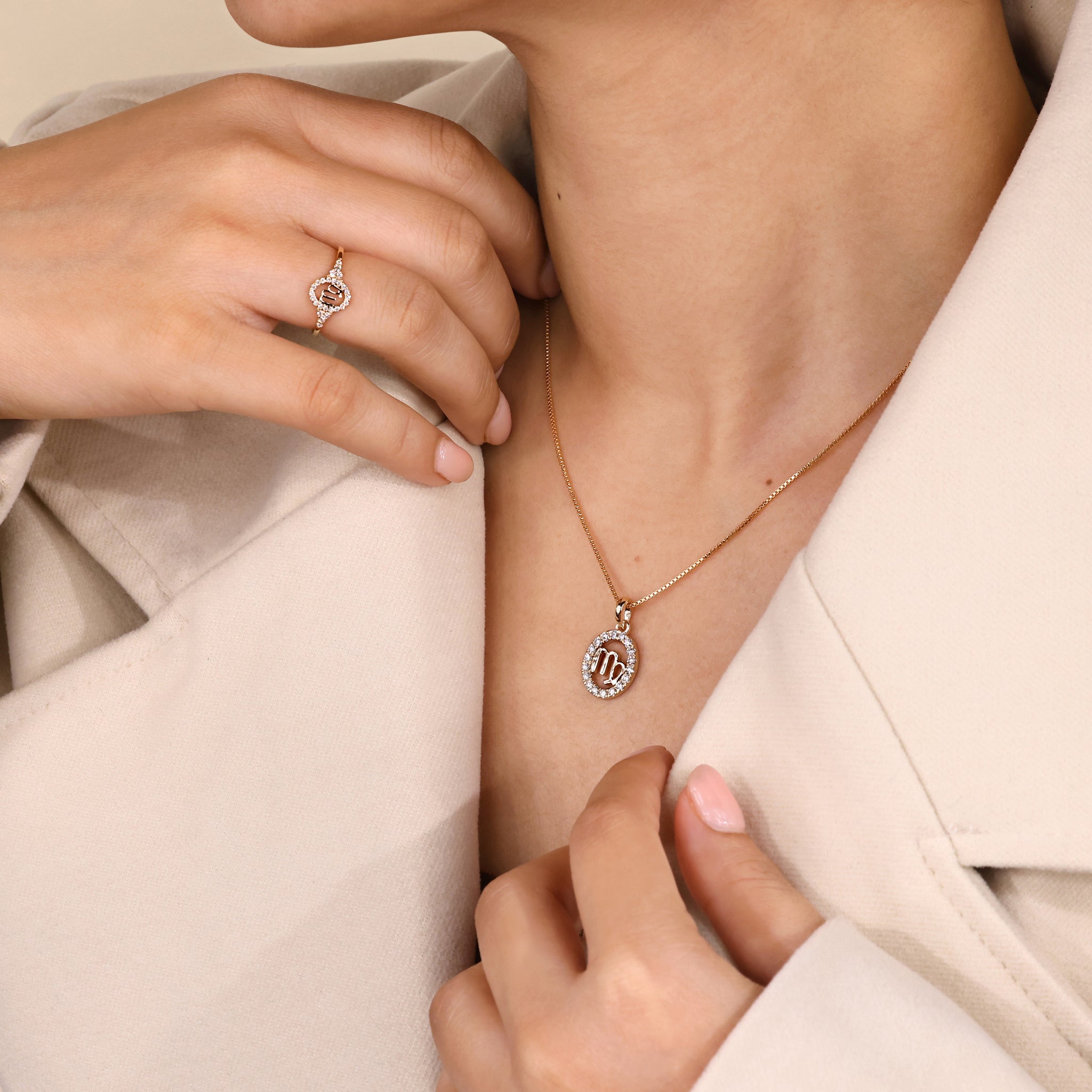 Buy Virgo pendant with halo diamond and zodiac gold detailing.