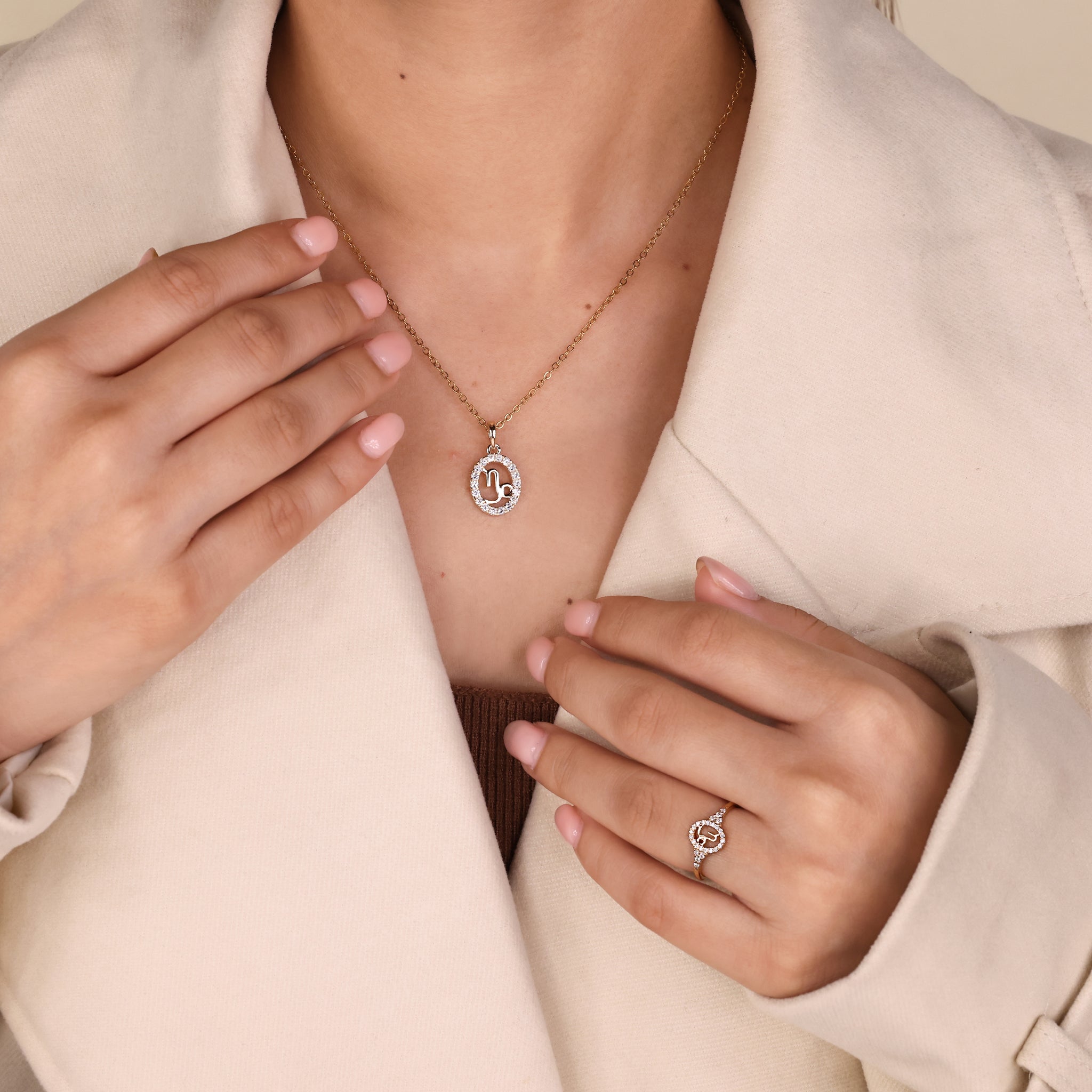 The Capricorn constellation shines on this custom yellow gold horoscope pendant.