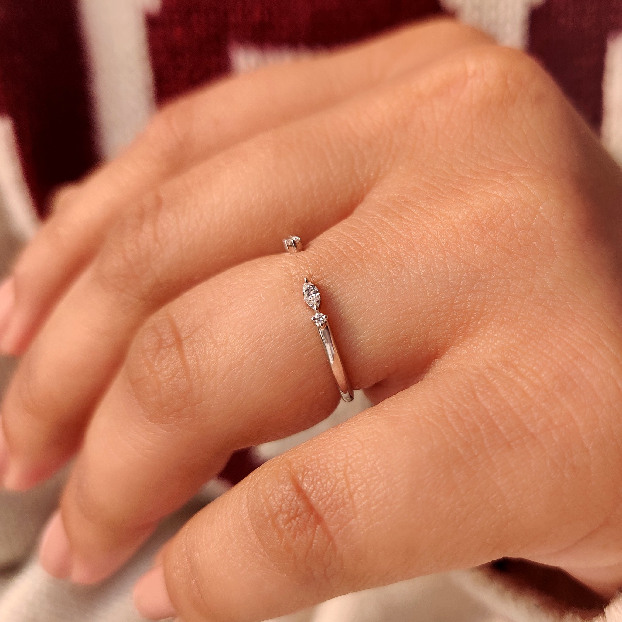 Stackable marquise and round diamond band.
