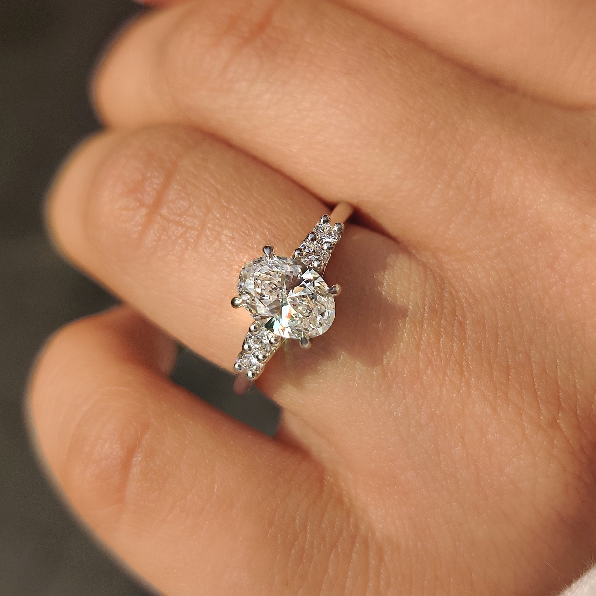 Five stone oval cut diamond engagement ring.
