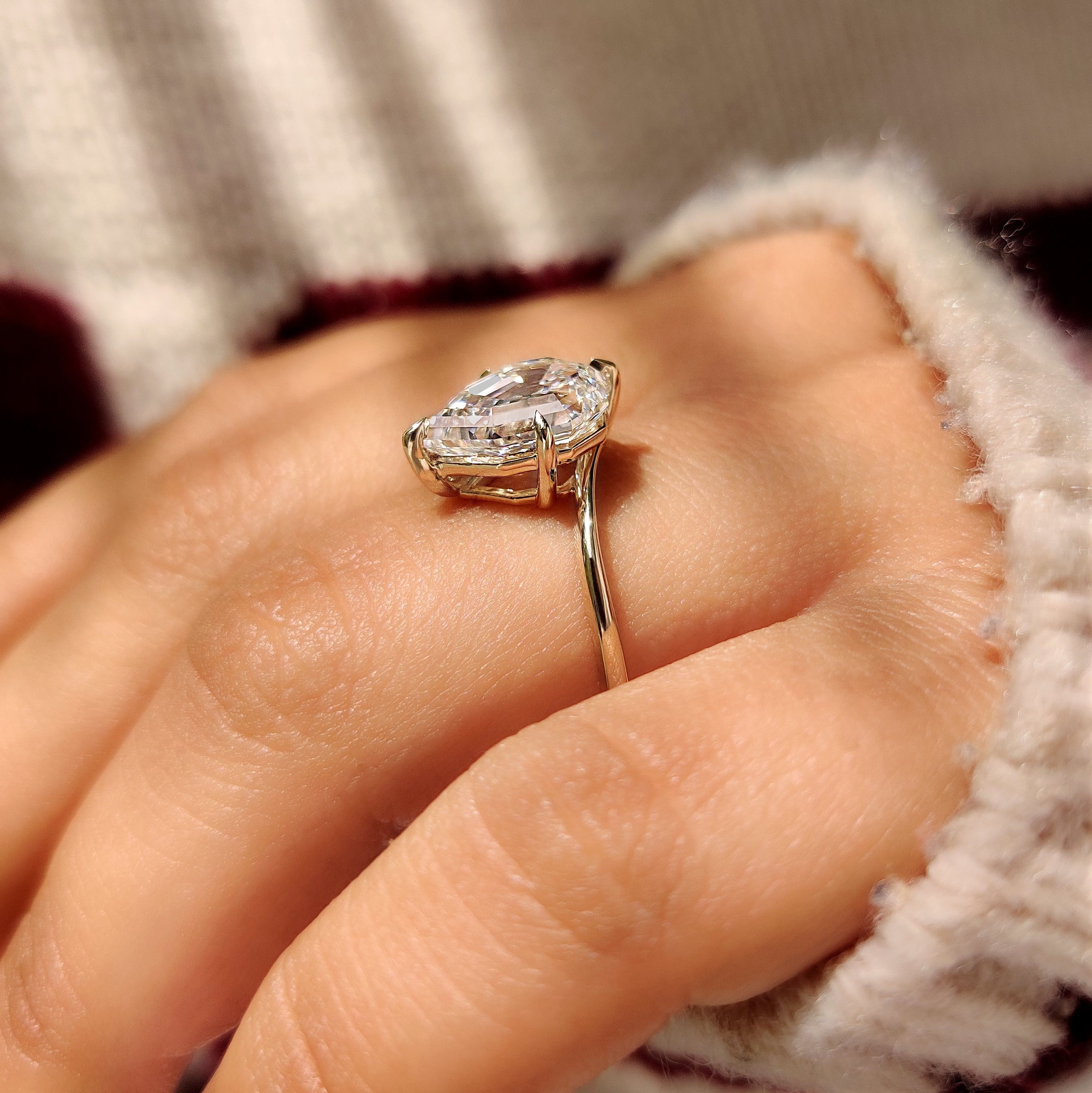 Handmade lab grown diamond ring with bypass design.
