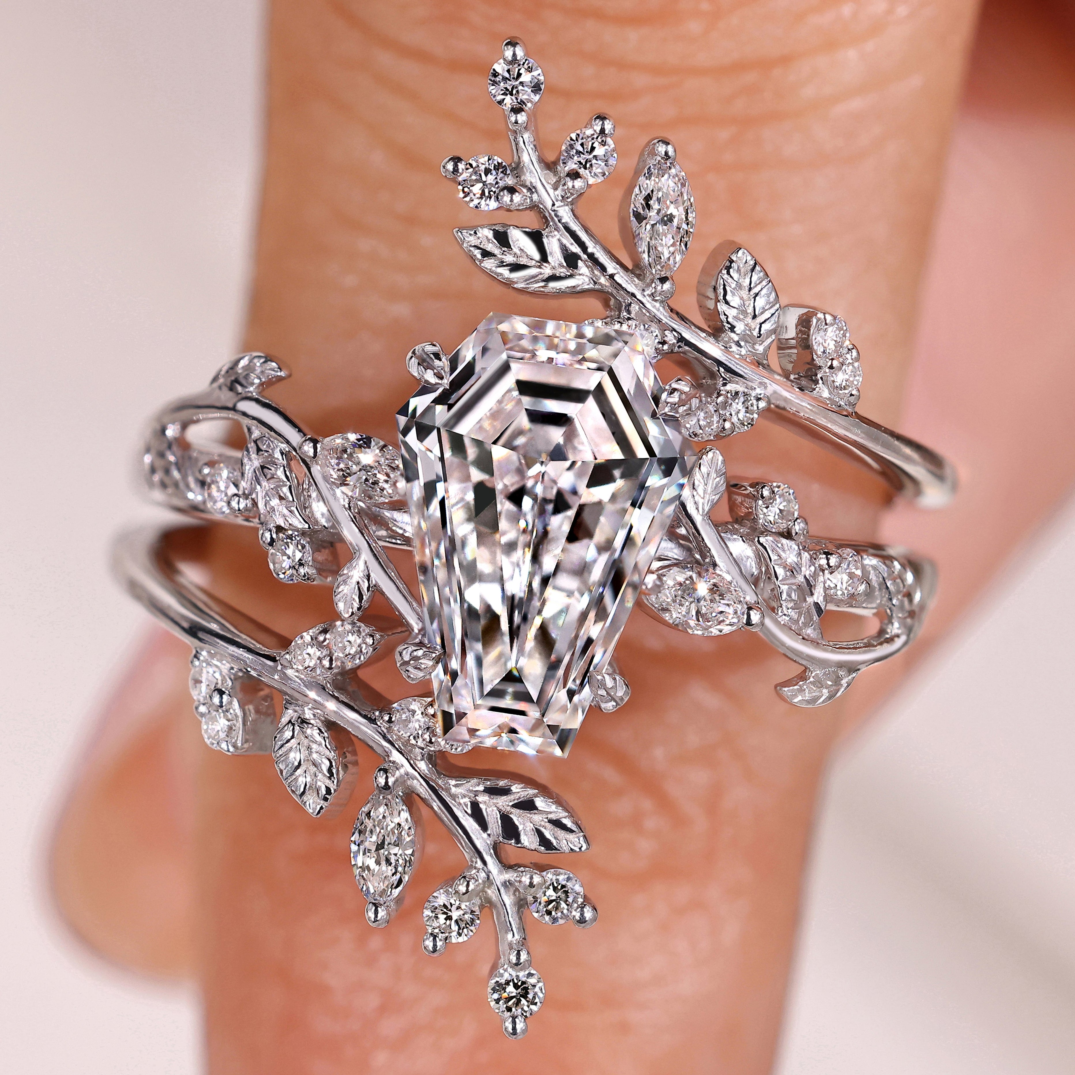 Nature Inspired Coffin Wedding Ring with Wrap Guard Band
