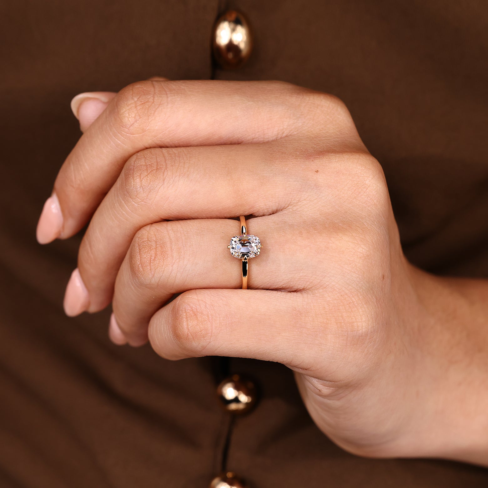 Lab grown cushion diamond ring with solitaire style design
