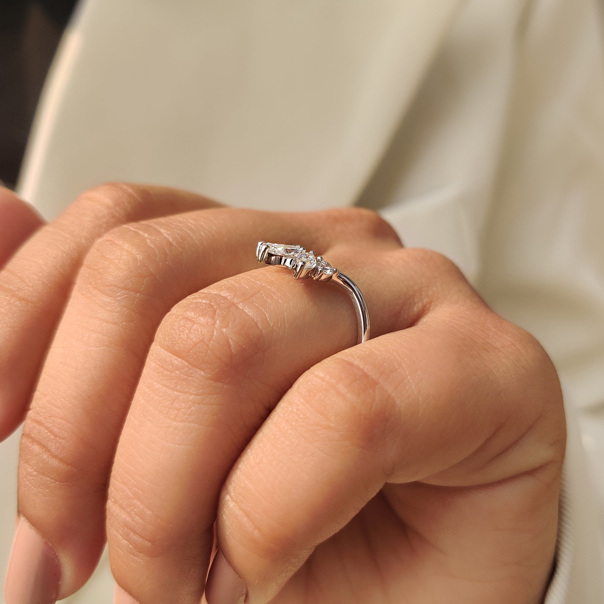 U Shape Curved Wedding Band with Marquise and Round Diamonds