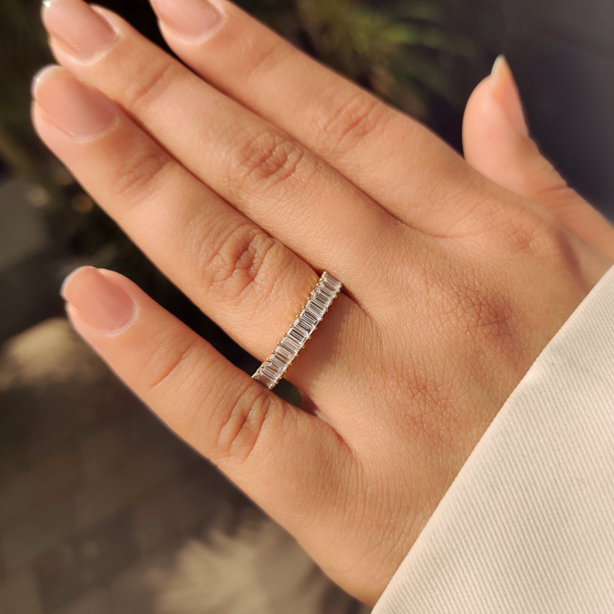 Half eternity lab grown baguette diamond band handmade.
