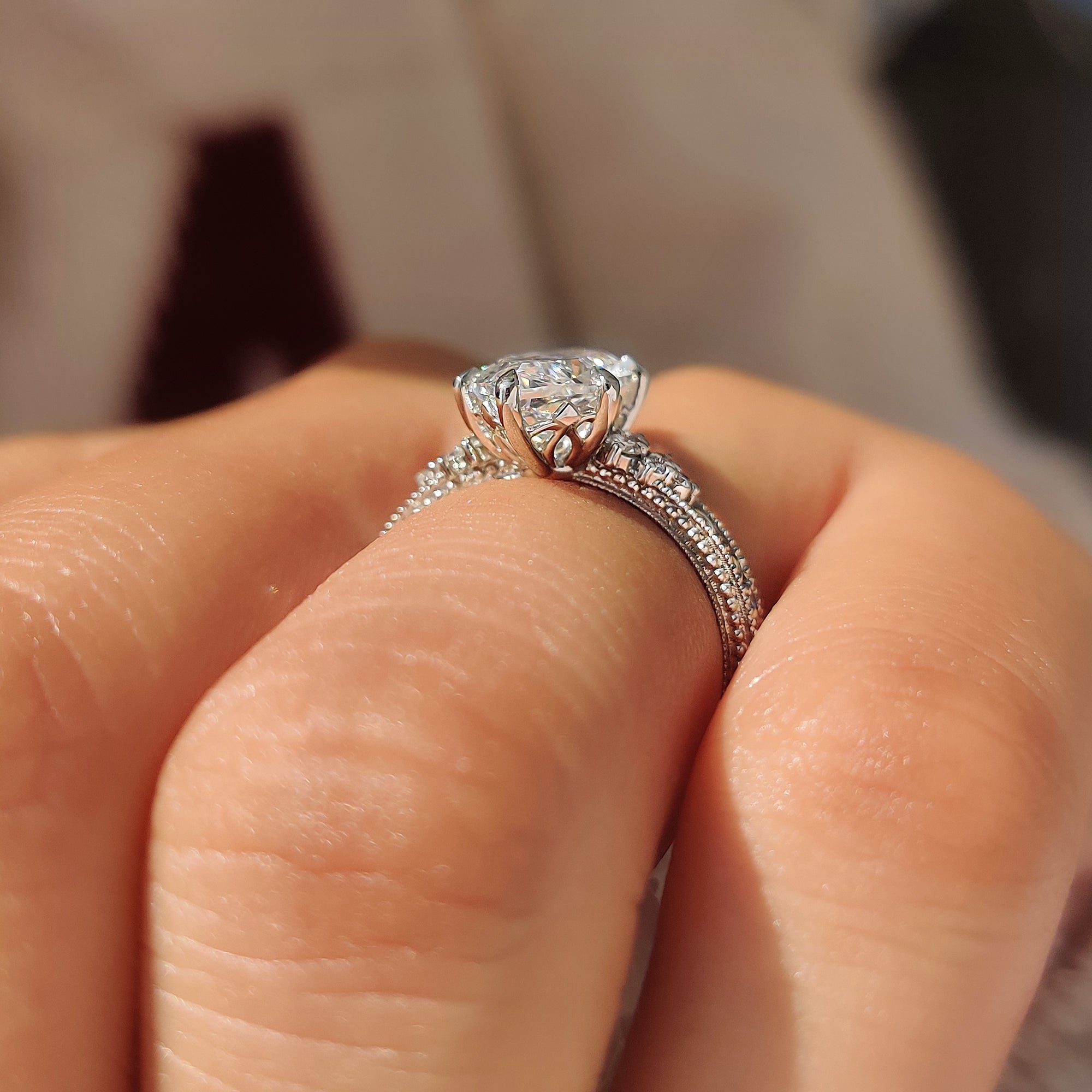 Lab grown Dutch marquise diamond ring with IGI certification.
